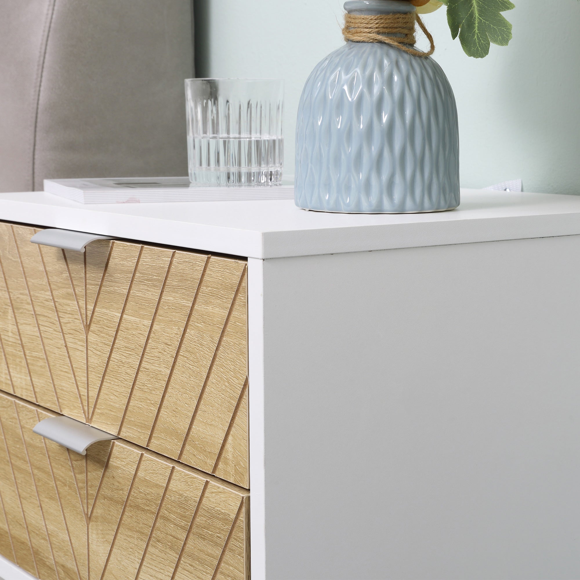 Mesa de Cabeceira 45x39x48cm Carvalho e Branco com 2 Gavetas