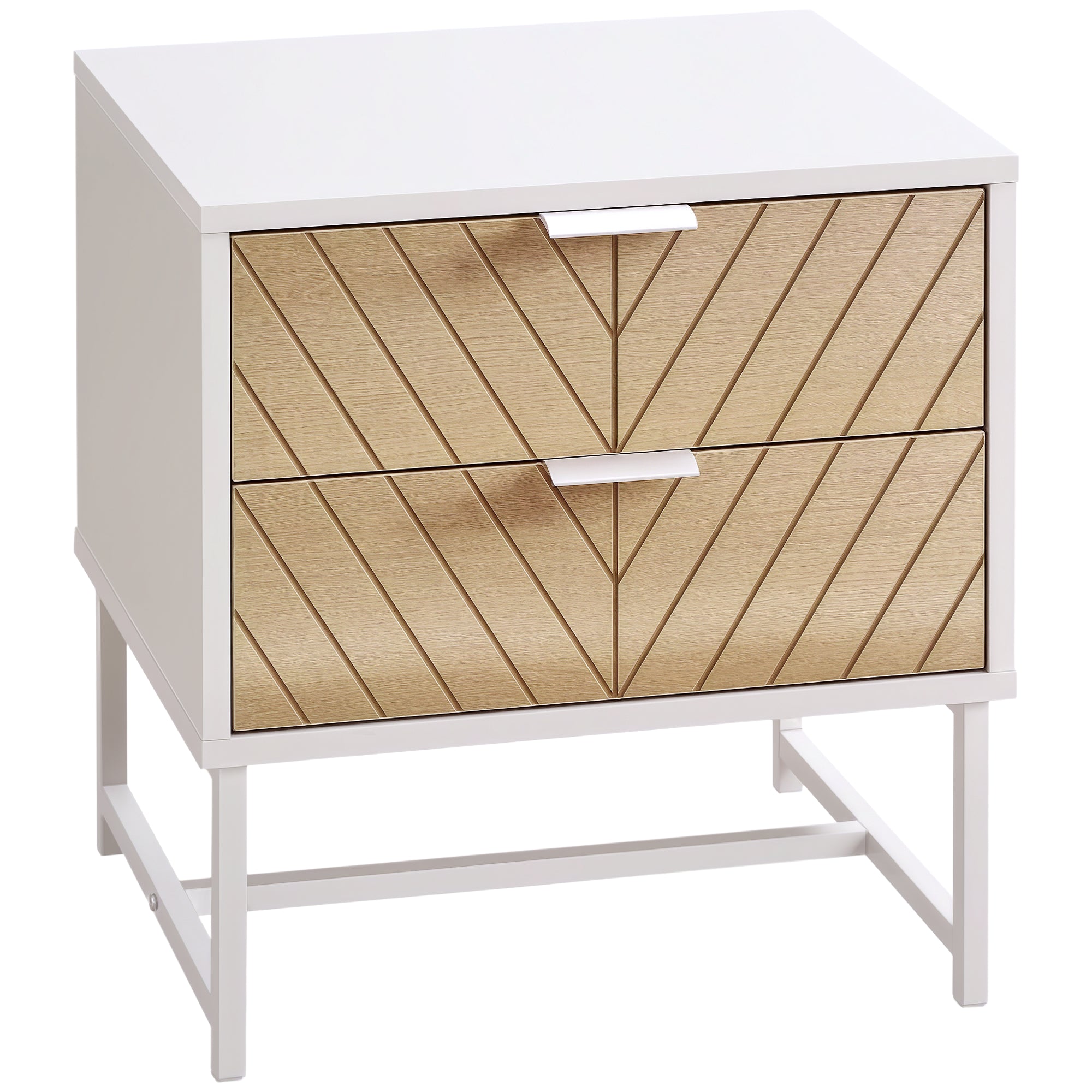 Mesa de Cabeceira 45x39x48cm Carvalho e Branco com 2 Gavetas