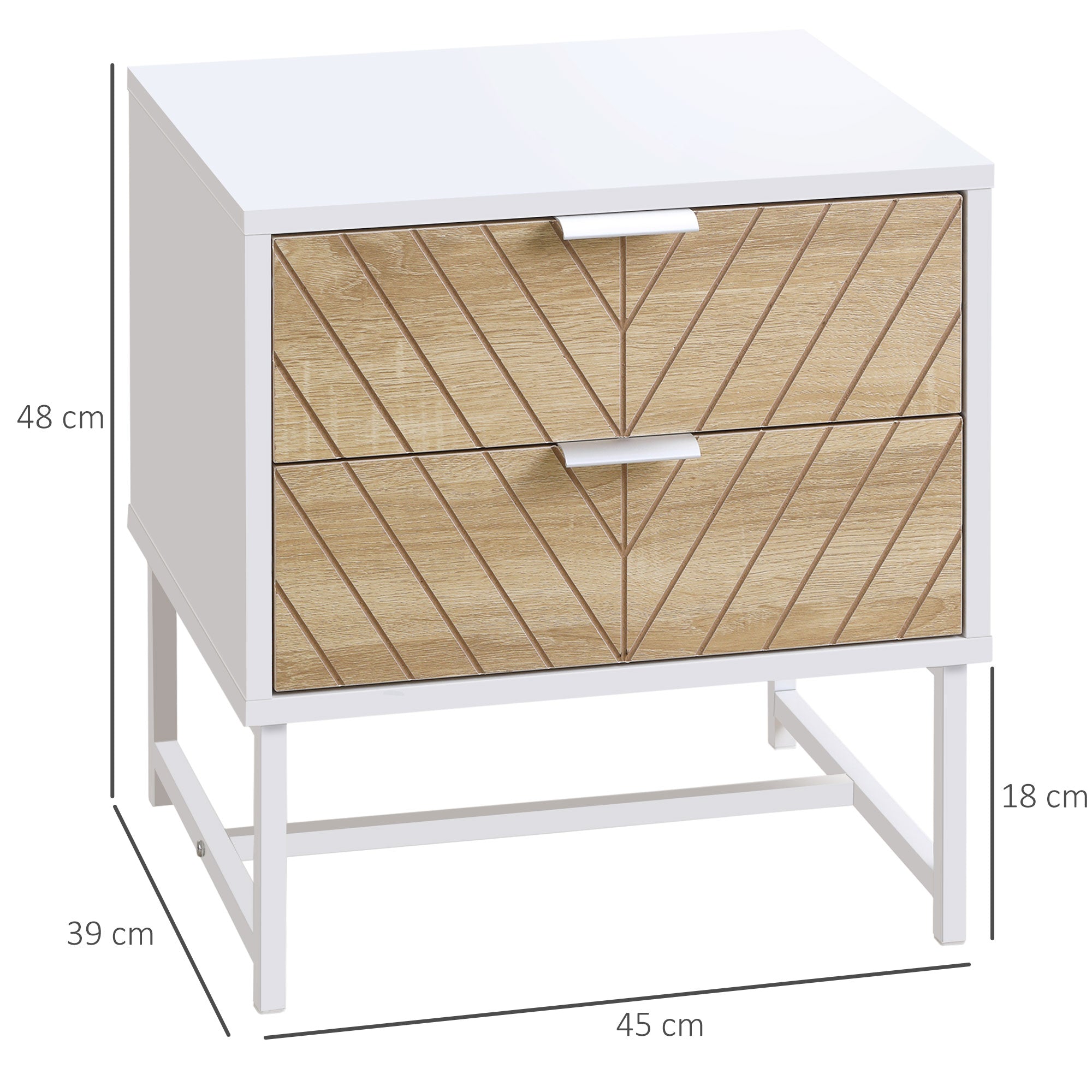 Mesa de Cabeceira 45x39x48cm Carvalho e Branco com 2 Gavetas