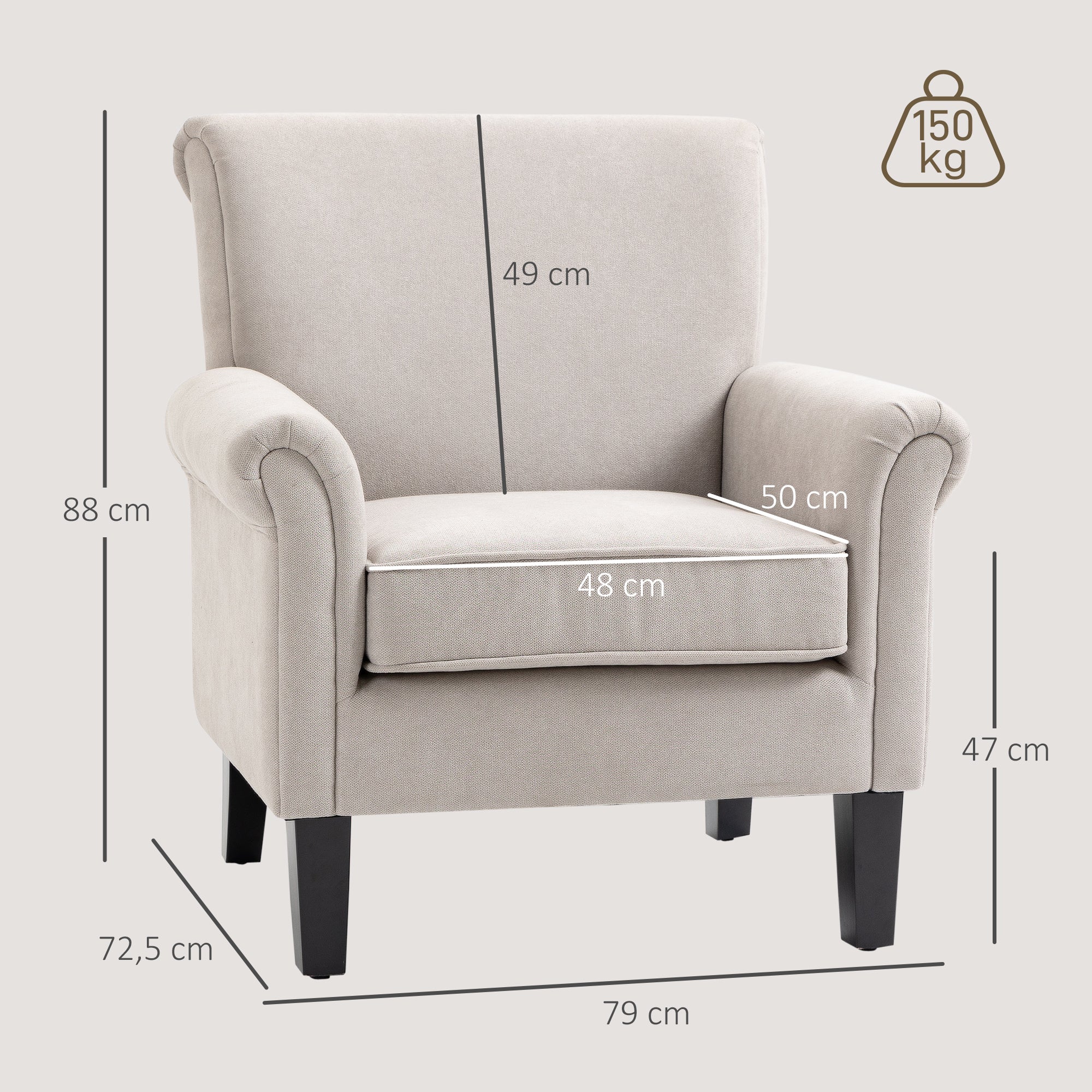 Poltrona Estofada Cinzenta 79x78x87cm - Conforto e Elegância para o seu Espaço