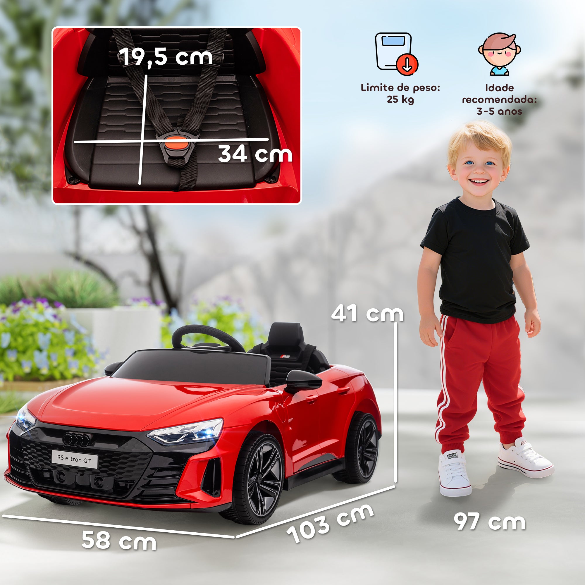 Carro Elétrico para Crianças 103x58x41 cm Vermelho