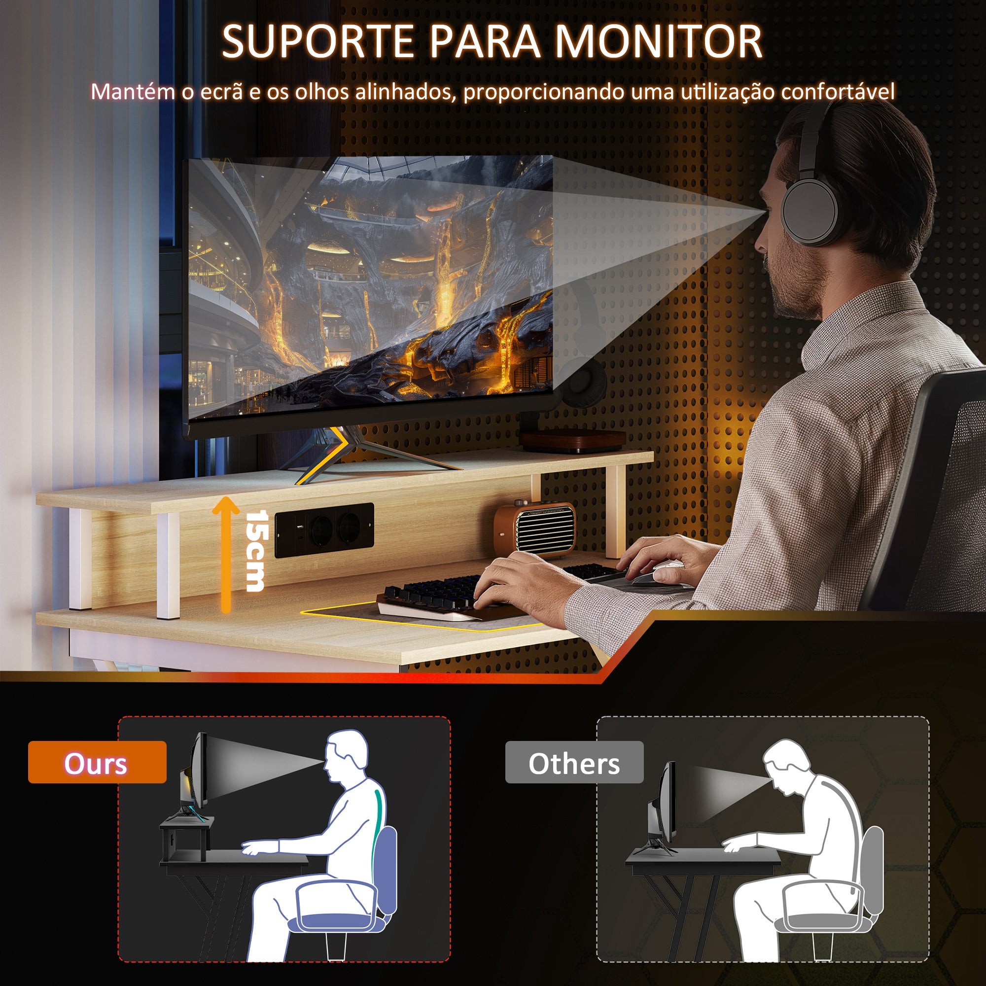 Secretária Gaming com Luzes LED 100x60x88,5 cm - Madeira e Branco
