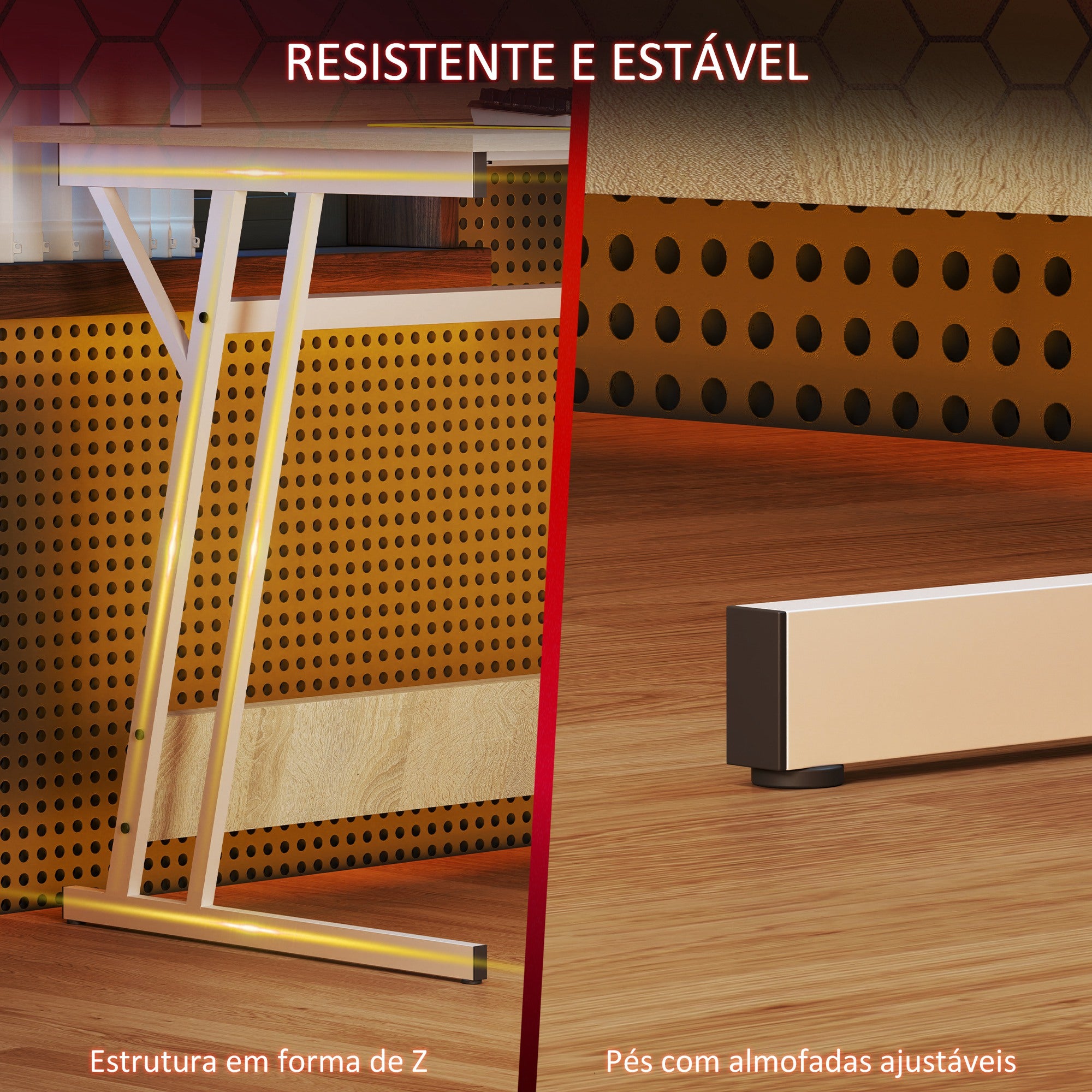 Secretária Gaming com Luzes LED 100x60x88,5 cm - Madeira e Branco