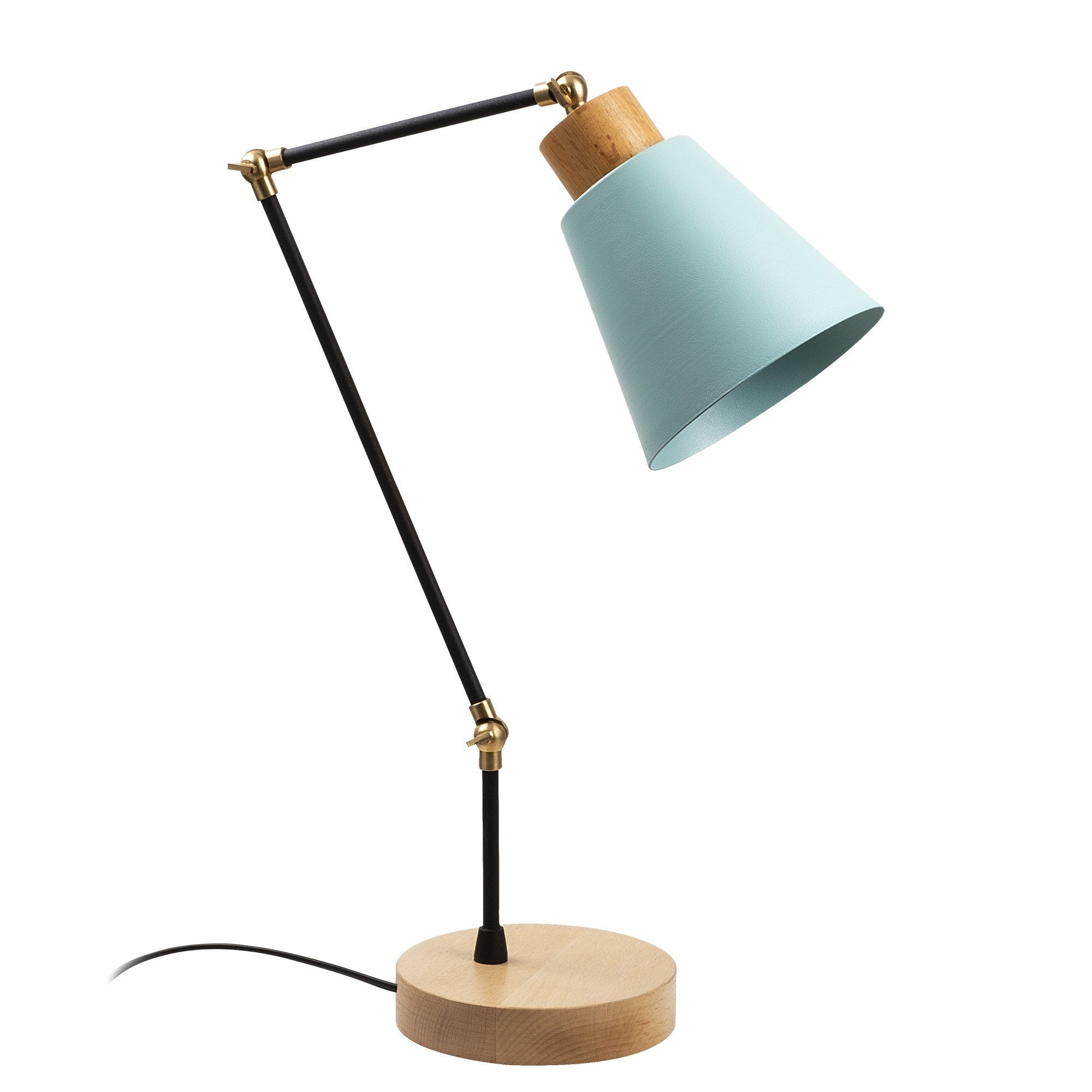 Candeeiro de Mesa Turquesa com Corpo de Metal e Base de Madeira, 52 cm de Altura, 14 cm de Diâmetro | Soquete E27, 40 W Máx. | Iluminação Elegante para Decoração Moderna