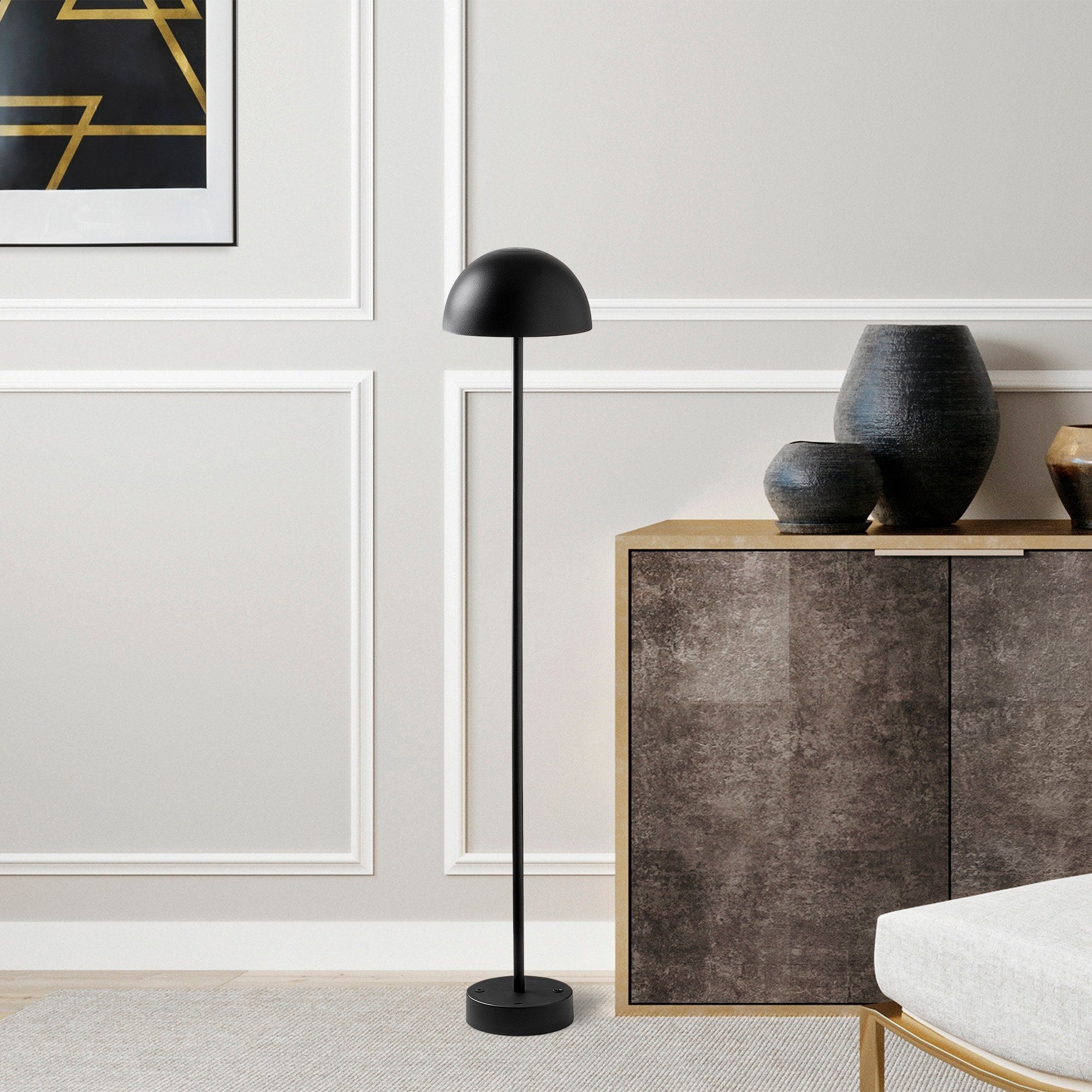 Candeeiro de Pé Preta Elegante, Corpo de Metal, 115 cm de Altura, 20 cm de Diâmetro, 80 CRI, LED de 5 W, Bateria com Duração de 8 Horas | Perfeita para Espaços Modernos