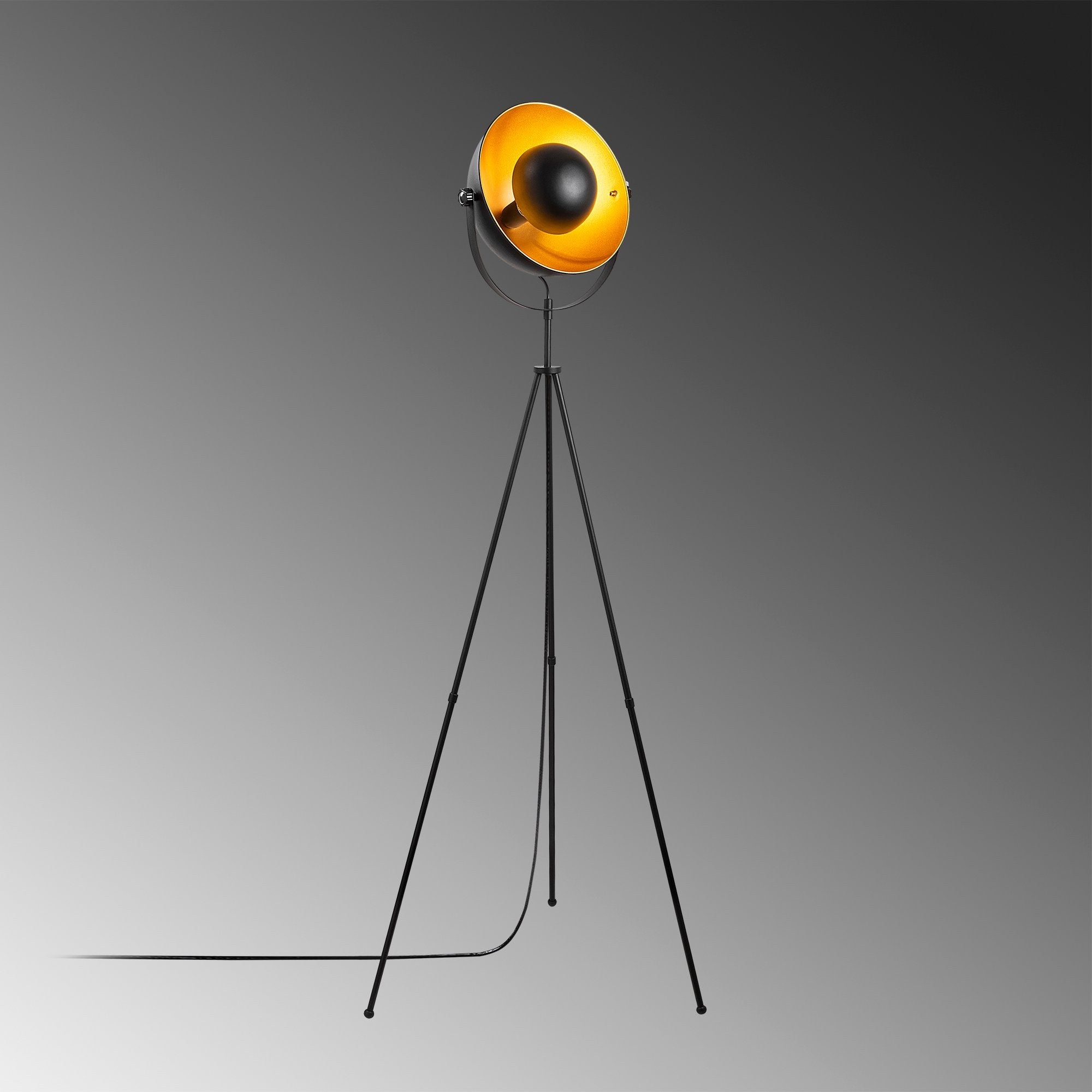 Candeeiro de Pé Elegante com Corpo em Metal, Preto e Dourado, 62 x 45 x 160 cm | Diâmetro do Soquete: 35 cm, Soquete E27, Cabo de 200 cm | Iluminação Elegante para Espaços Modernos