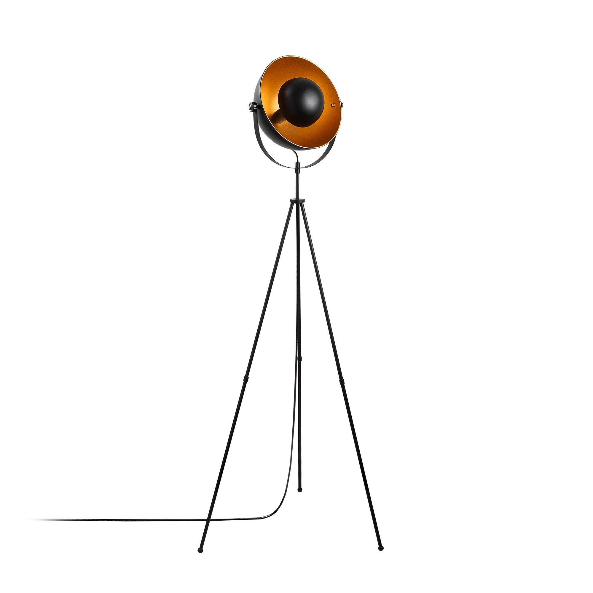 Candeeiro de Pé Elegante com Corpo em Metal, Preto e Dourado, 62 x 45 x 160 cm | Diâmetro do Soquete: 35 cm, Soquete E27, Cabo de 200 cm | Iluminação Elegante para Espaços Modernos