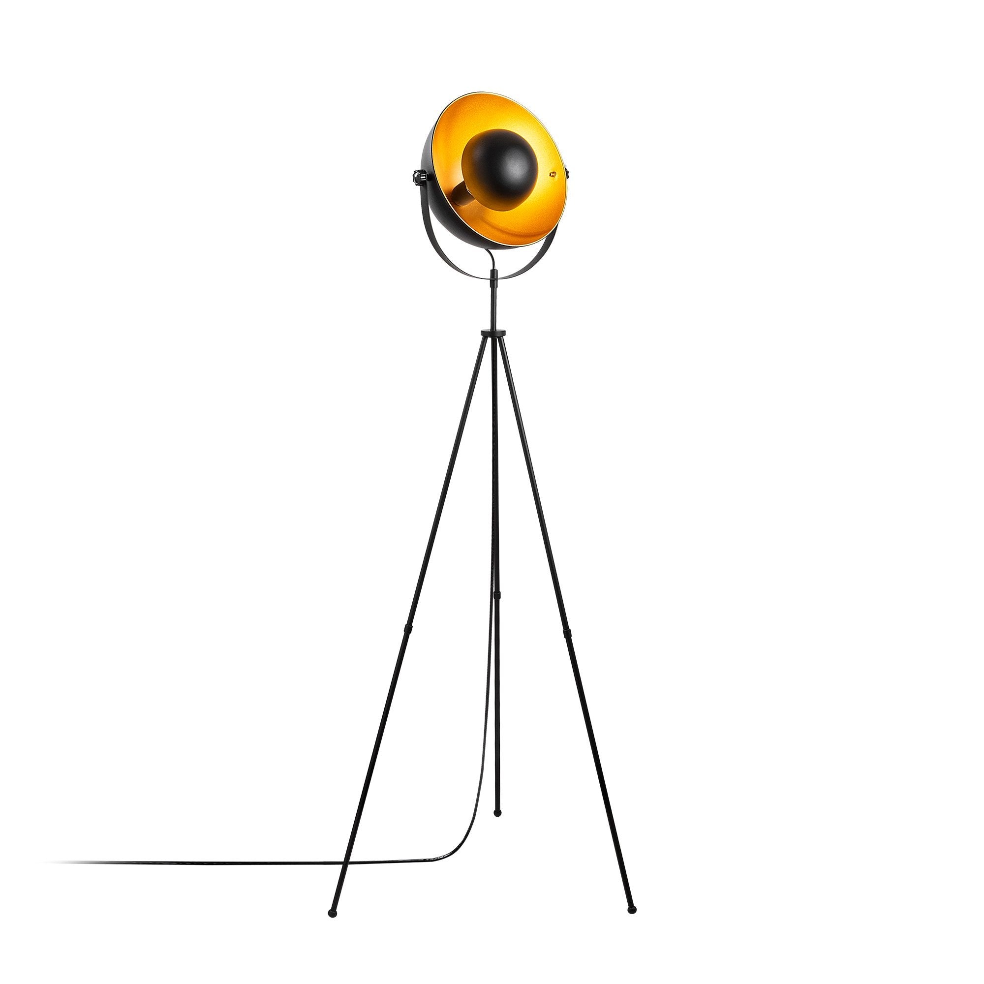 Candeeiro de Pé Elegante com Corpo em Metal, Preto e Dourado, 62 x 45 x 160 cm | Diâmetro do Soquete: 35 cm, Soquete E27, Cabo de 200 cm | Iluminação Elegante para Espaços Modernos