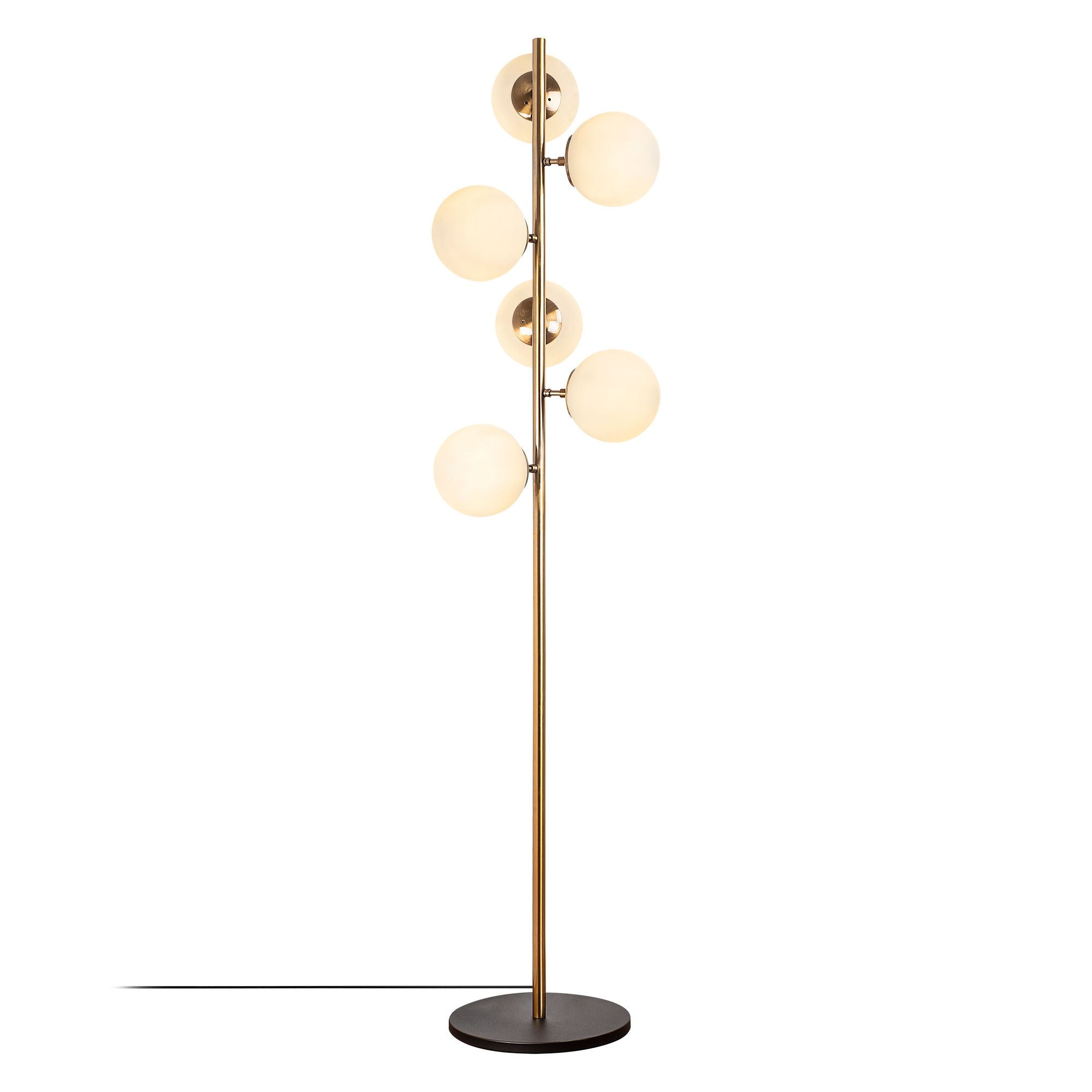 Candeeiro de Pé vintage com corpo de metal e tampa de vidro, 35 x 22 x 163 cm | 6 soquetes E14, IP20 | Design elegante para casa e escritório, botão liga/desliga incluído