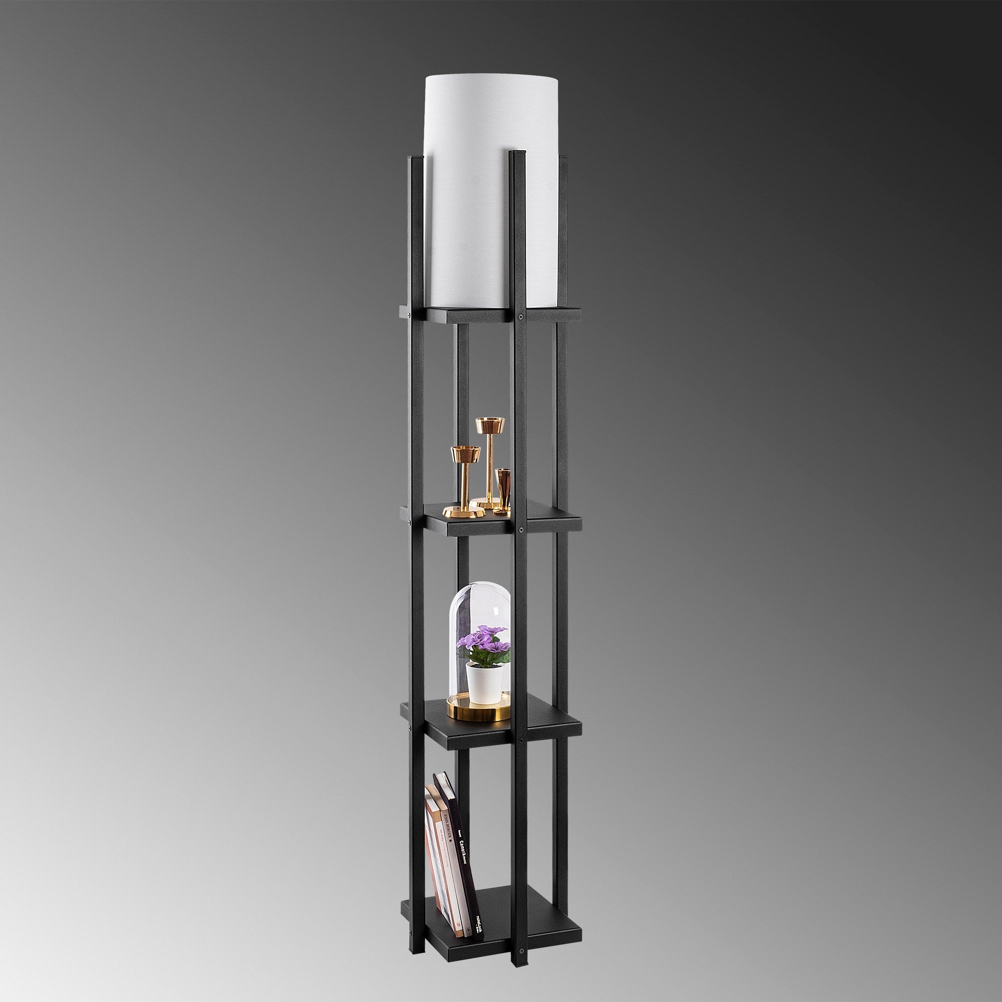Candeeiro de Pé preta elegante, 130 cm de altura, corpo de metal, cúpula de 20 cm, soquete E27, 40 W máx., isolamento duplo, cabo de 400 cm, perfeita para decoração moderna