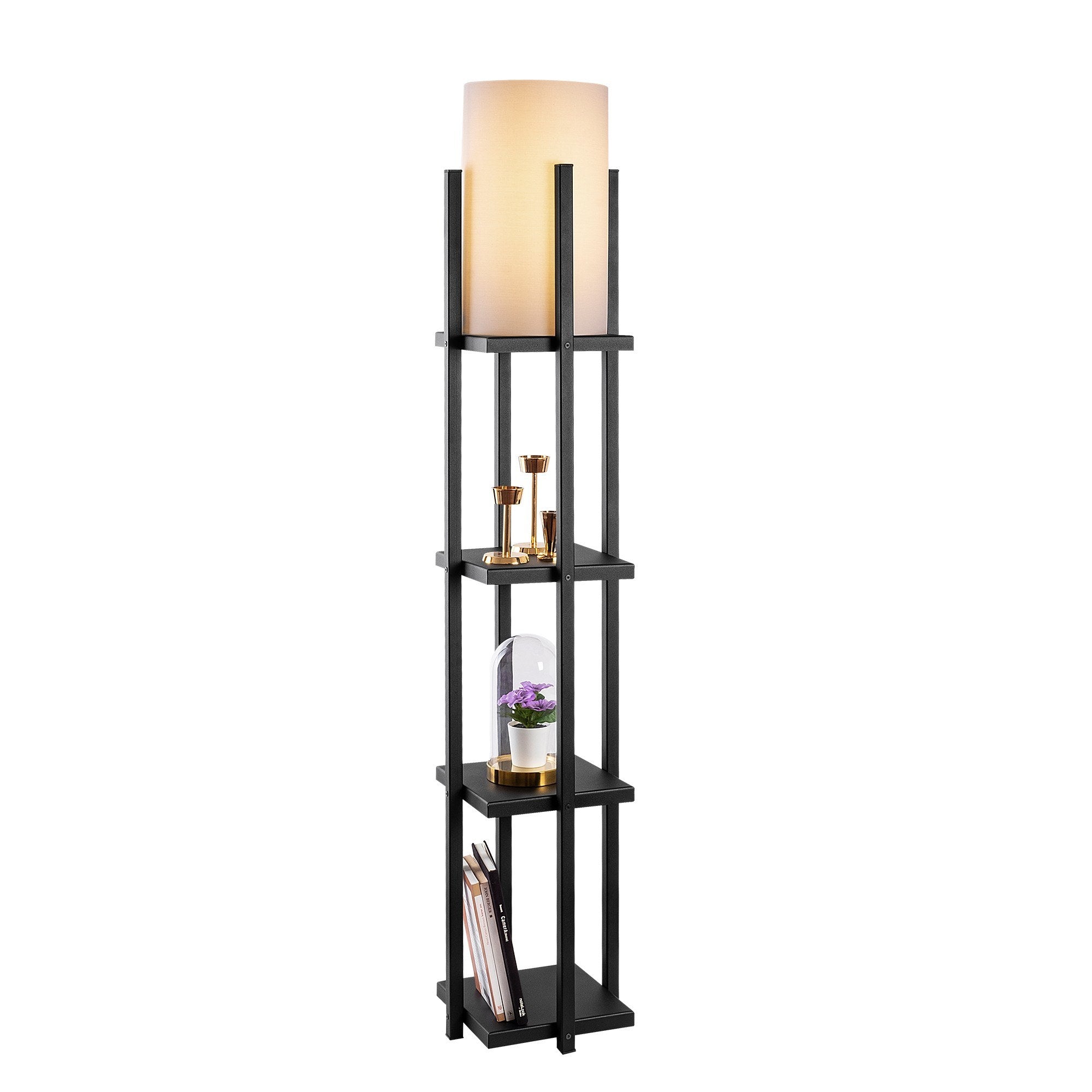 Candeeiro de Pé preta elegante, 130 cm de altura, corpo de metal, cúpula de 20 cm, soquete E27, 40 W máx., isolamento duplo, cabo de 400 cm, perfeita para decoração moderna