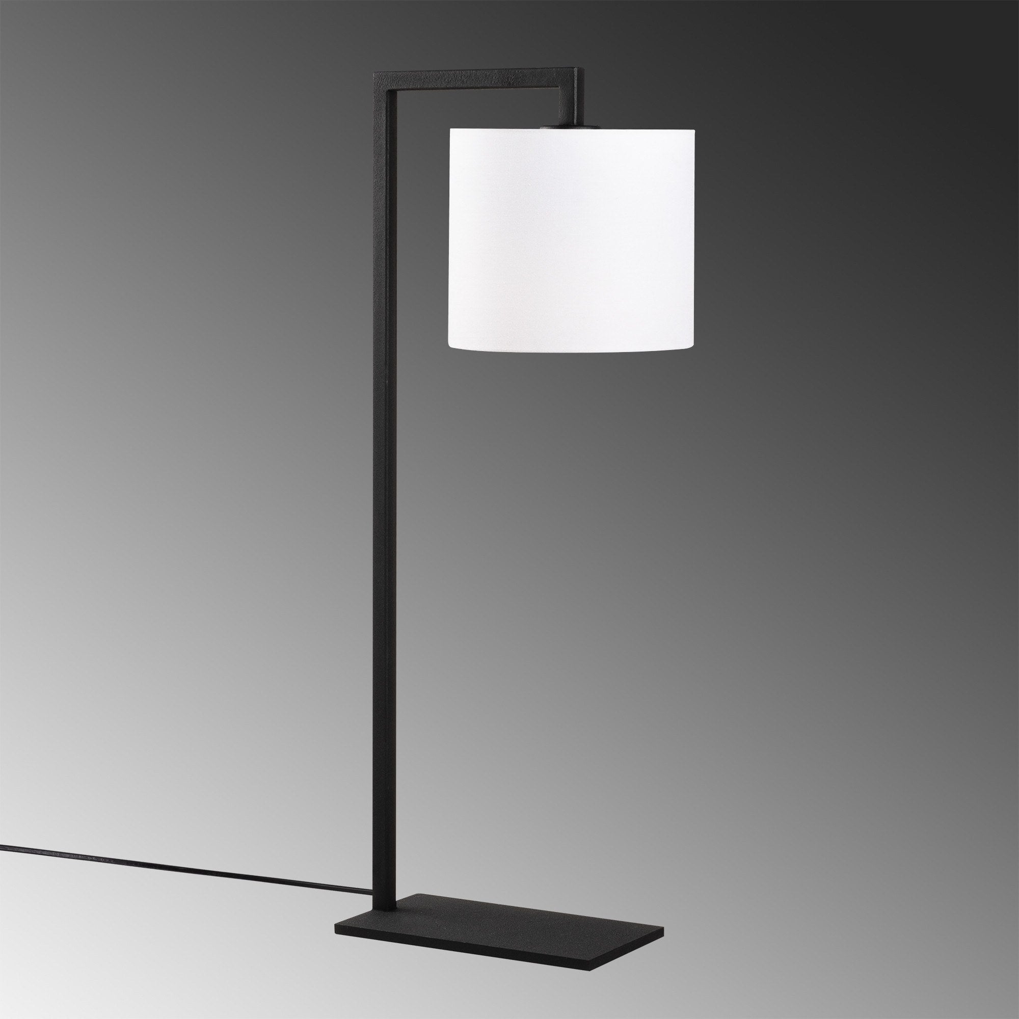Candeeiro de Mesa estilosa, corpo de ferro com tampa de tecido, 27 x 20 cm, altura 65 cm | Soquete E27, 40 W máx., interruptor liga/desliga, cabo de 200 cm | Design moderno em branco e preto