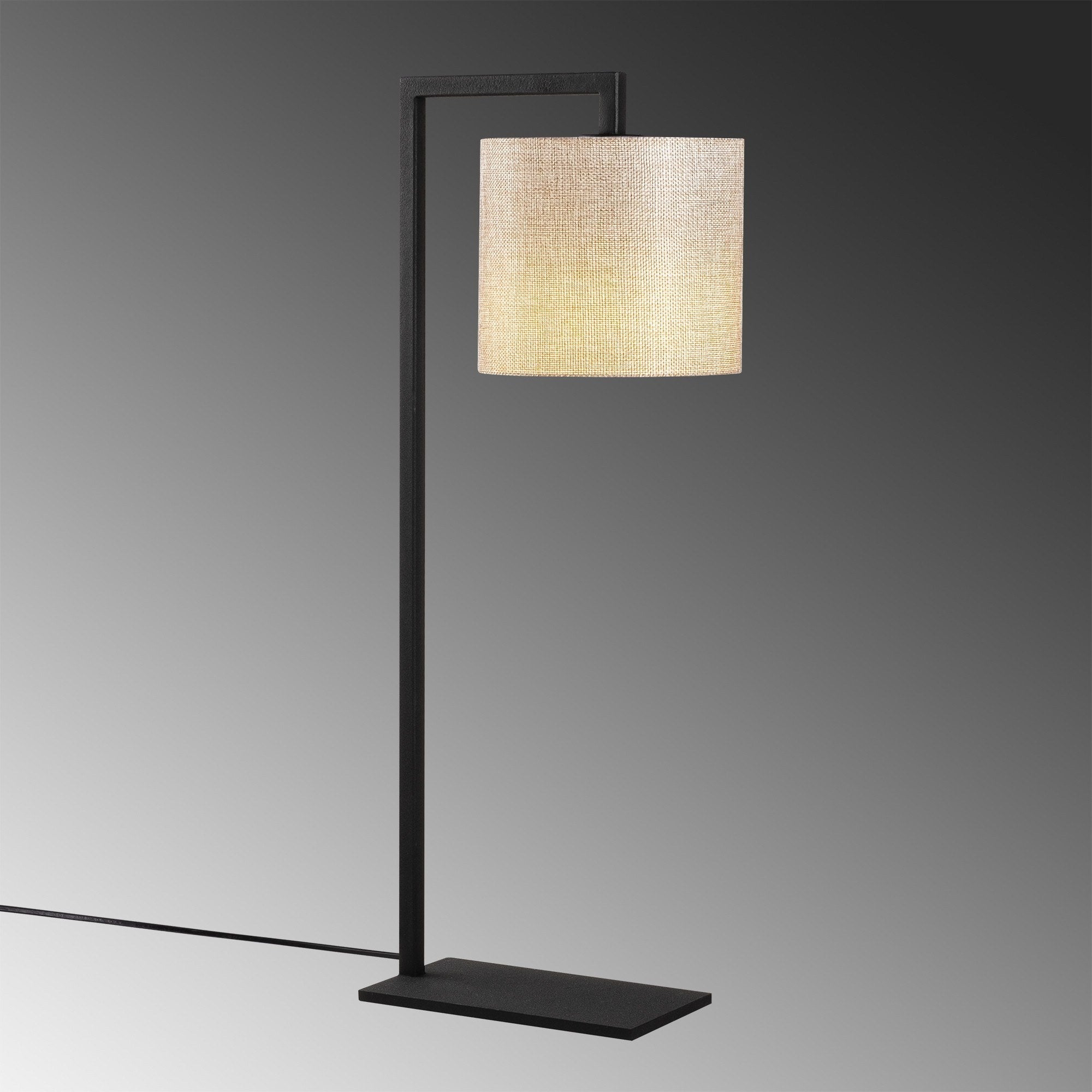 Candeeiro de Mesa Elegante com Corpo de Metal e Tampa de Tecido, 27 x 20 cm, Altura 65 cm | Interruptor Liga/Desliga, Cabo de 200 cm, Soquete E27, Creme e Preto | Iluminação Elegante para Qualquer Ambiente