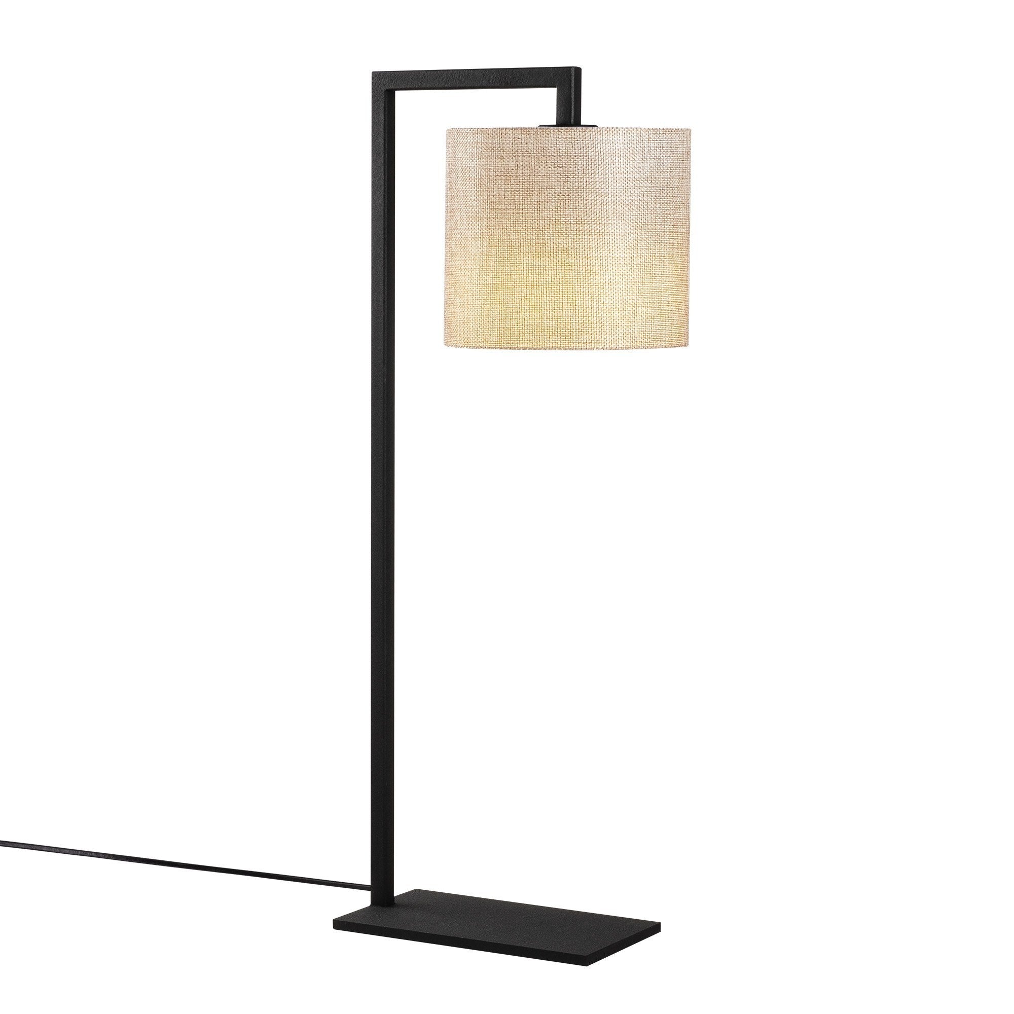 Candeeiro de Mesa Elegante com Corpo de Metal e Tampa de Tecido, 27 x 20 cm, Altura 65 cm | Interruptor Liga/Desliga, Cabo de 200 cm, Soquete E27, Creme e Preto | Iluminação Elegante para Qualquer Ambiente