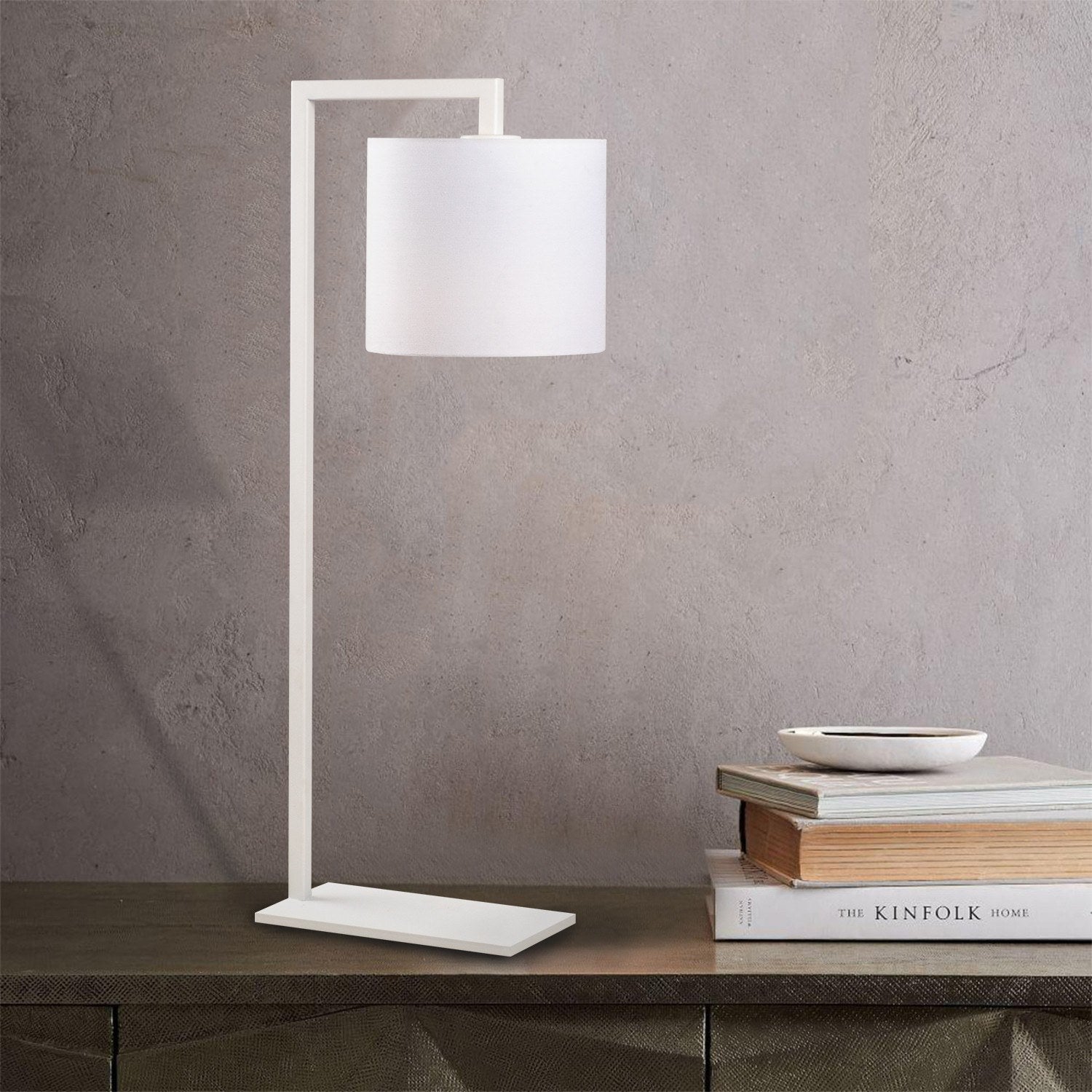 Candeeiro de Mesa Elegante Branca, Corpo de Metal, 65 cm de Altura, Base de Tecido, Soquete E27, 40 W Máx., Cabo de 200 cm com Interruptor Liga/Desliga | Ideal para Casa e Escritório
