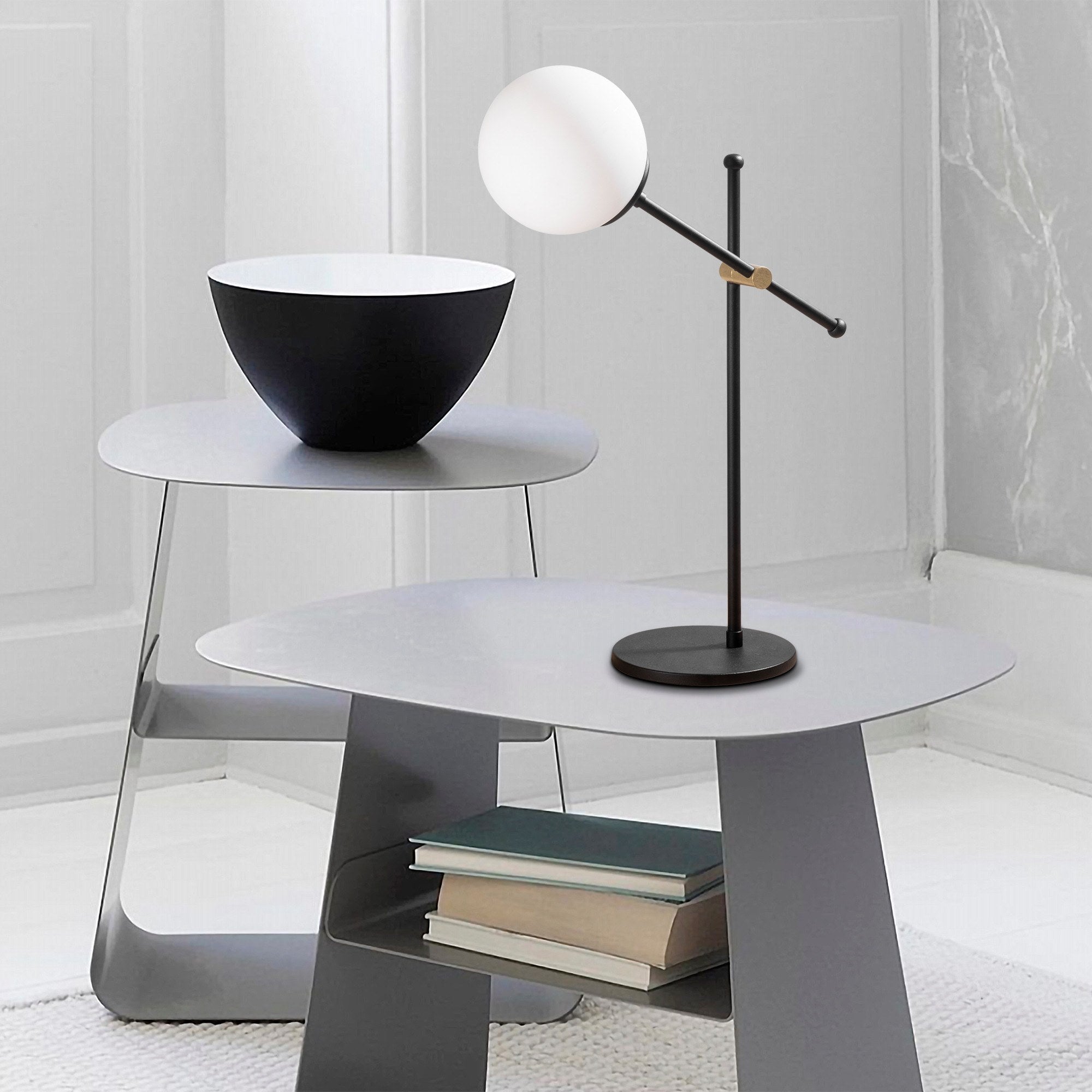 Candeeiro de Mesa Elegante Preta, Corpo de Metal com Tampa de Vidro, 76 cm de Altura, 15 cm de Diâmetro | Interruptor Liga/Desliga, Soquete E27, Cabo de 250 cm | Iluminação Elegante para Casa e Escritório