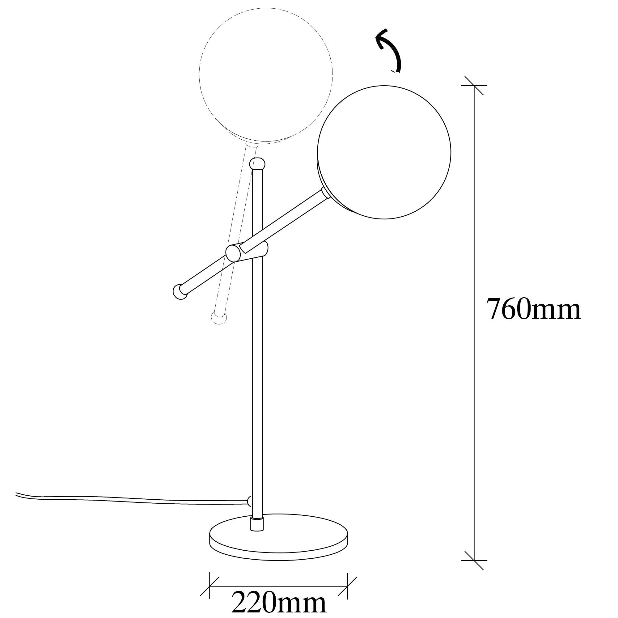 Candeeiro de Mesa Elegante Preta, Corpo de Metal com Tampa de Vidro, 76 cm de Altura, 15 cm de Diâmetro | Interruptor Liga/Desliga, Soquete E27, Cabo de 250 cm | Iluminação Elegante para Casa e Escritório
