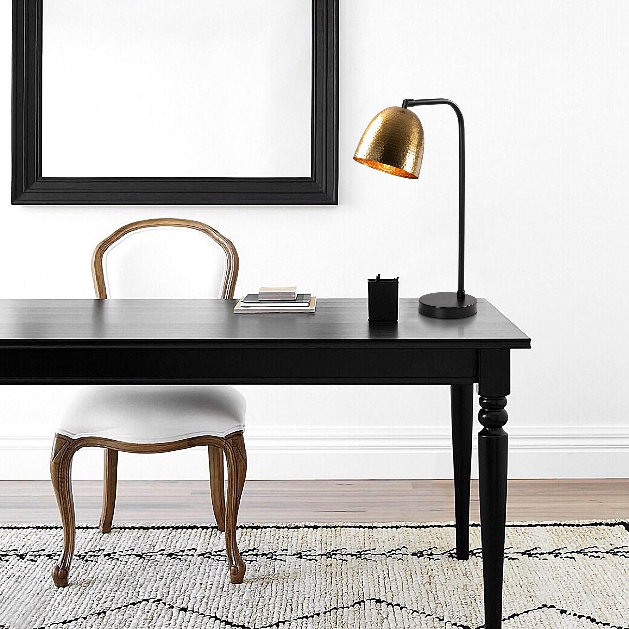 Candeeiro de Mesa Elegante com Corpo em Metal, Acabamento Preto e Vintage, 52 cm de Altura | Soquete E27, 40 W Máx., Cabo de 250 cm | Iluminação Elegante para Casa e Escritório