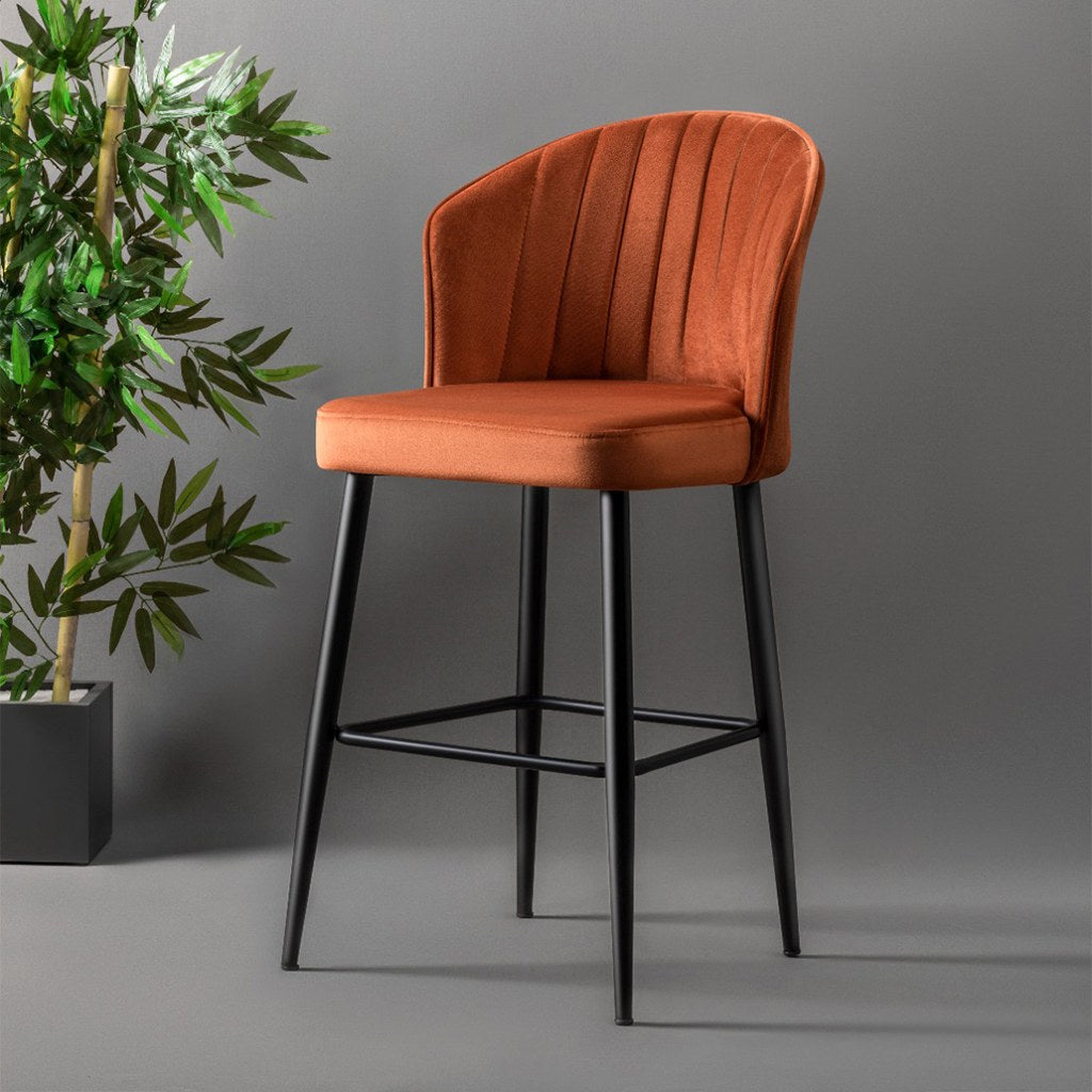 Conjunto de bancos de bar (2 peças) – 52 x 97 x 42 cm – Vermelho e Preto – Painel de partículas revestido de melamina, tecido 100% poliéster