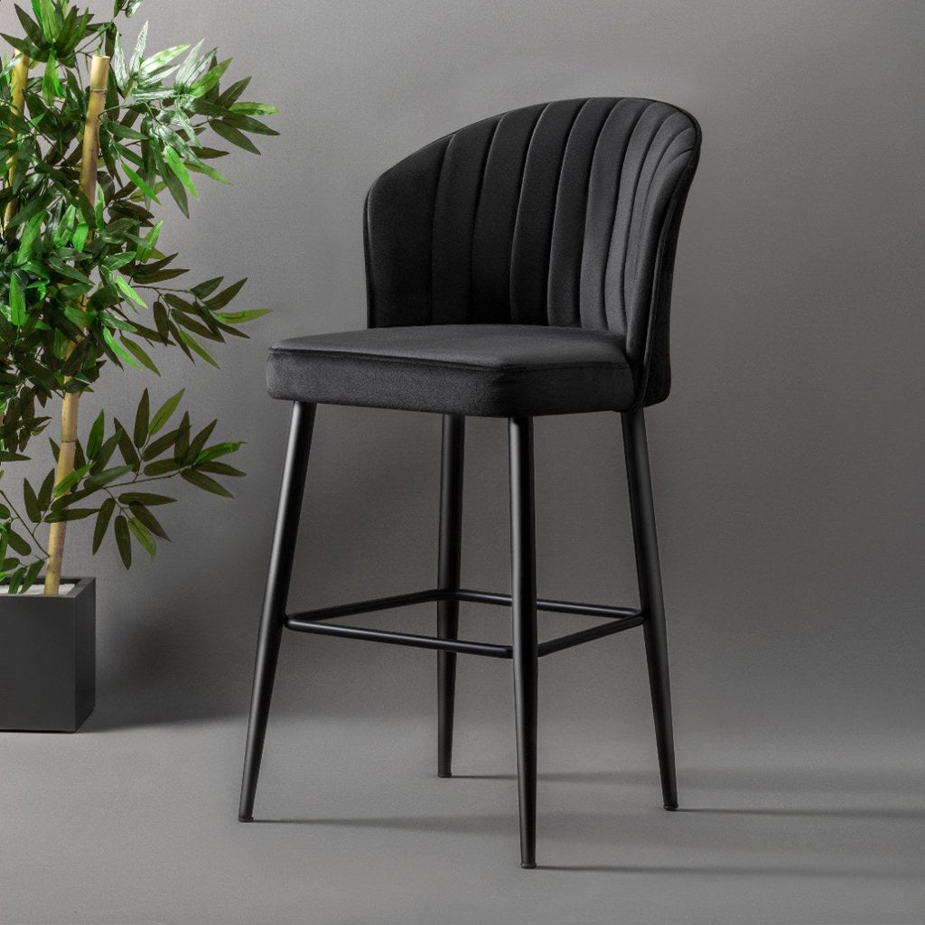 Conjunto de bancos de bar – 52 x 97 x 42 cm – preto – painel de partículas revestido de melamina, tecido 100% poliéster, pernas de metal