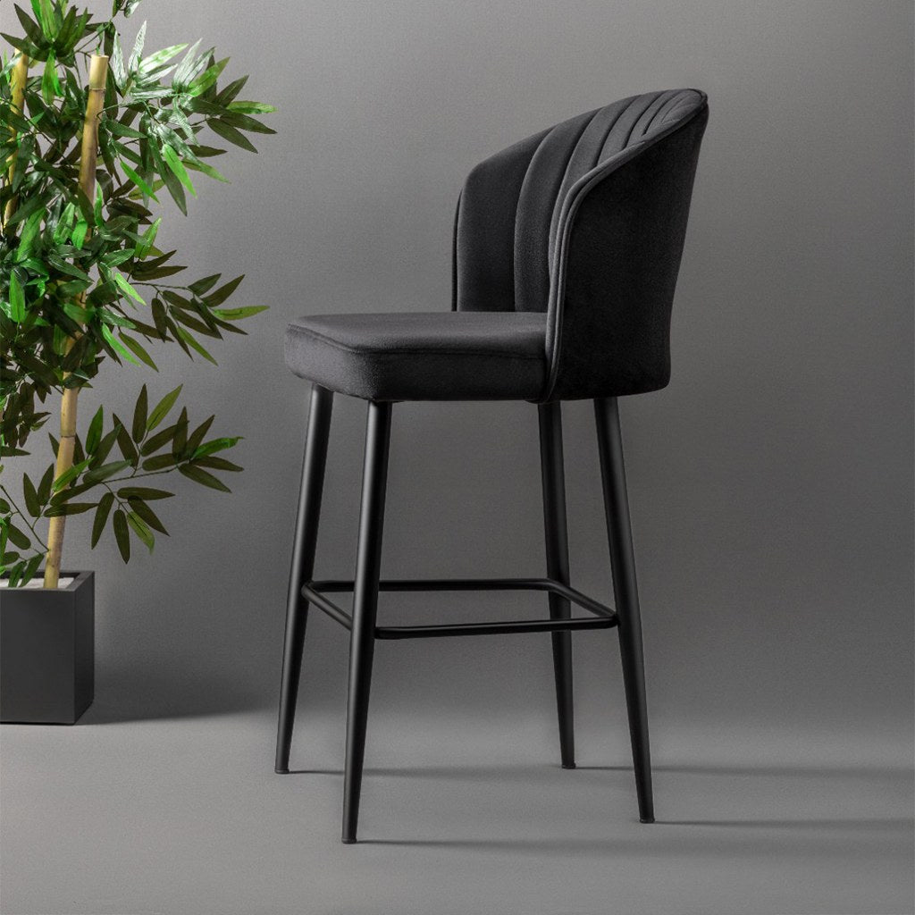 Conjunto de bancos de bar – 52 x 97 x 42 cm – preto – painel de partículas revestido de melamina, tecido 100% poliéster, pernas de metal