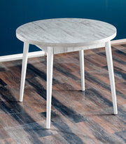 Mesa de jantar redonda – 90cm largura, 90cm altura, 77.5cm profundidade – Antiga e Branco – MDF