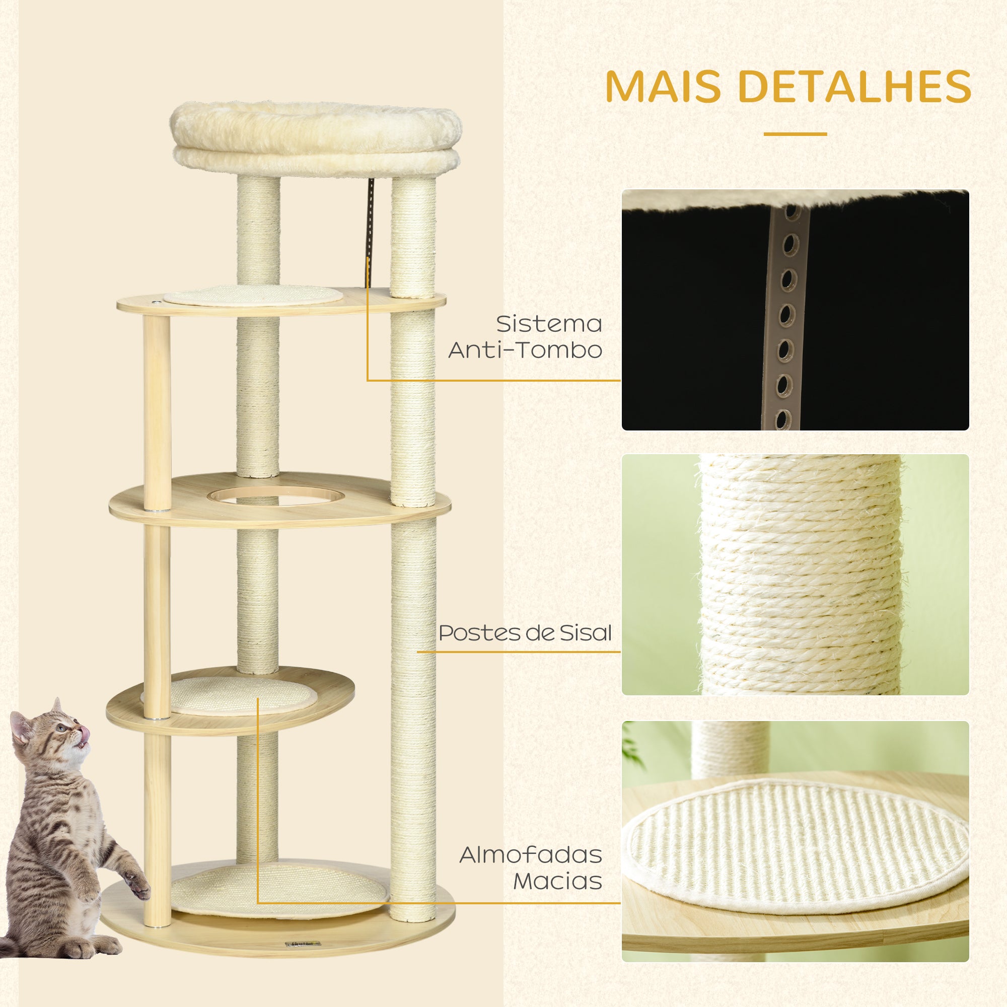 Torre de Arranhar para Gatos Ø54x123,5 cm Cor de Carvalho