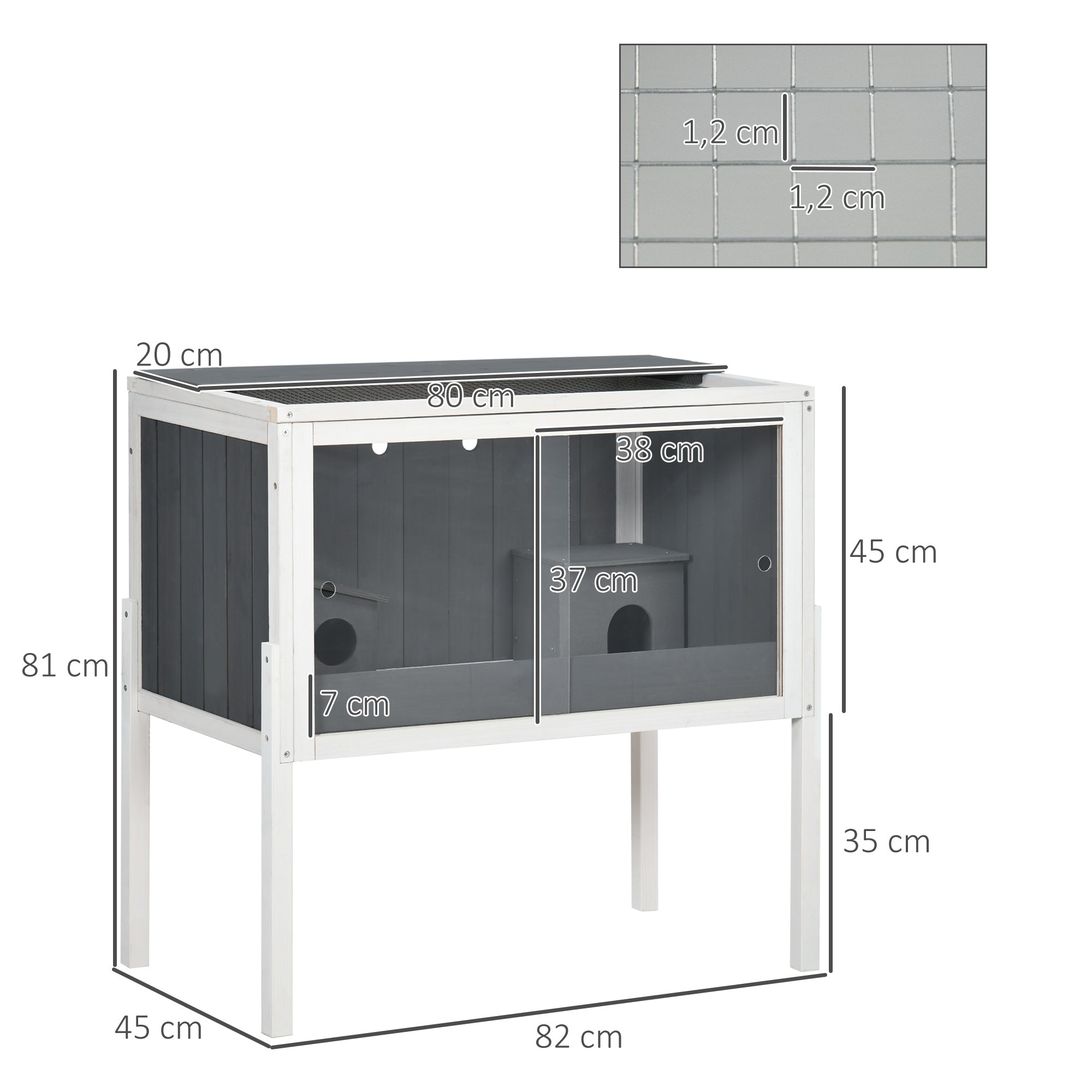 Gaiola para Hamster de Madeira 82x45x81cm Cinza e Branco
