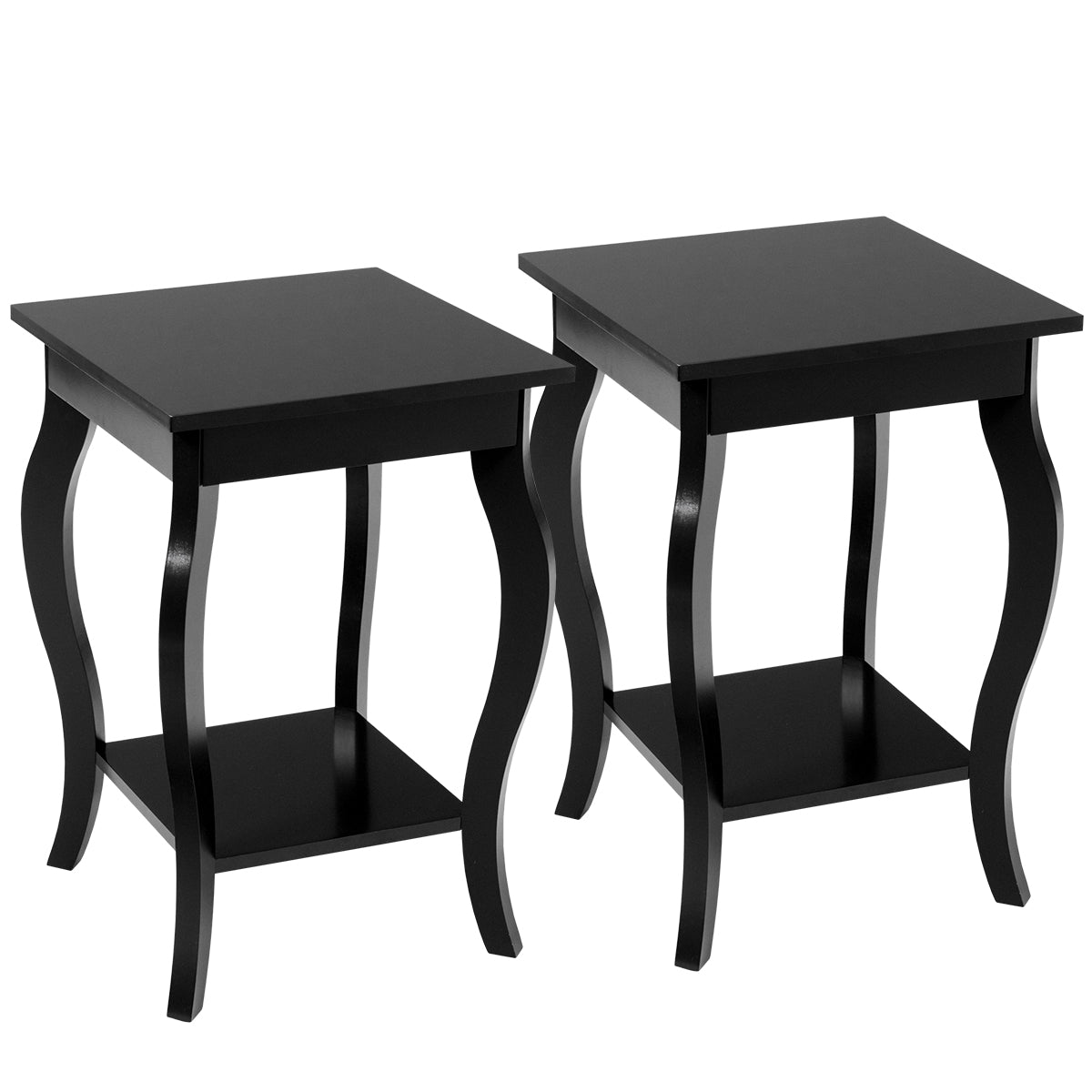 Conjunto de 2 Mesas de Cabeceira de 2 Níveis com Pernas Curvas Mesas de Apoio para Quarto Sala de Estar e Sala de Estar 40 x 40 x 60 cm Preto