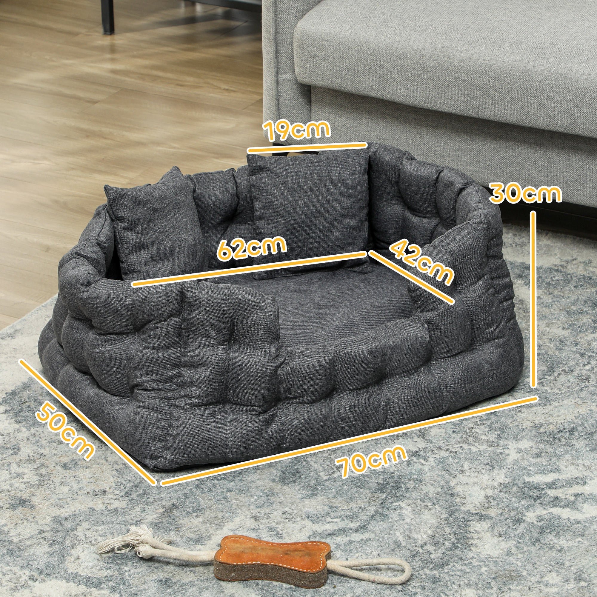 Cama para Cães Pequenos 70x50x30 cm Cinza
