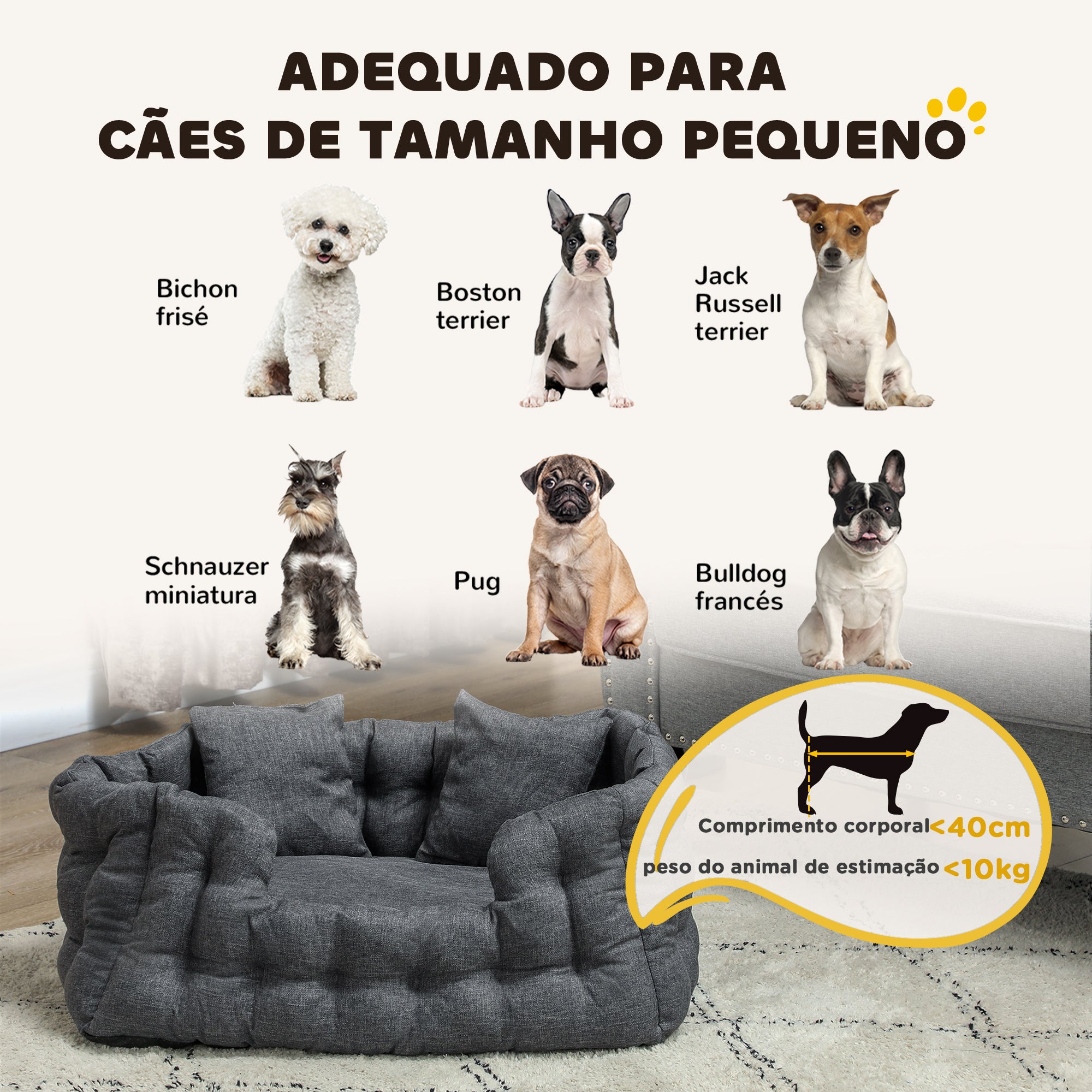 Cama para Cães Pequenos 70x50x30 cm Cinza