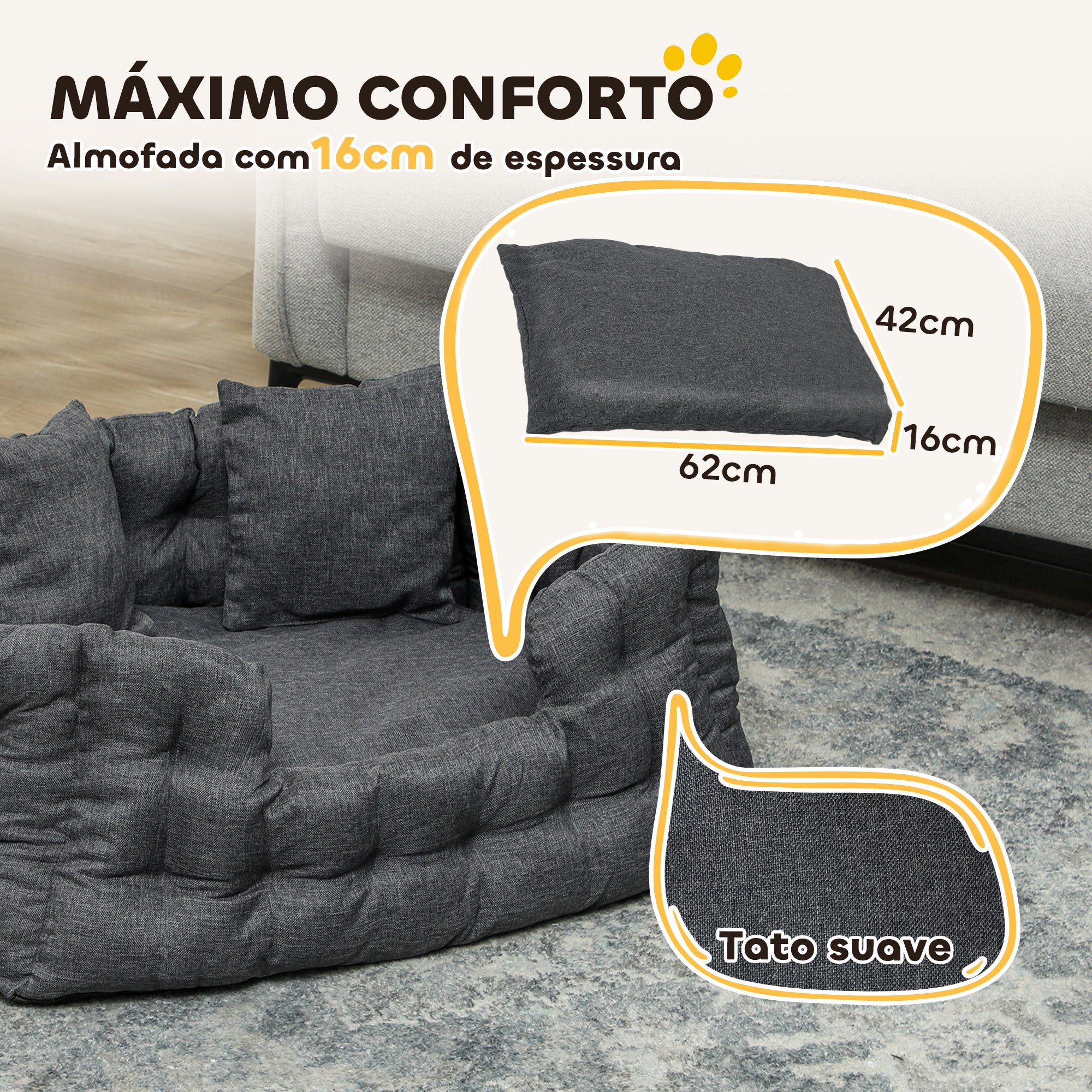 Cama para Cães Pequenos 70x50x30 cm Cinza