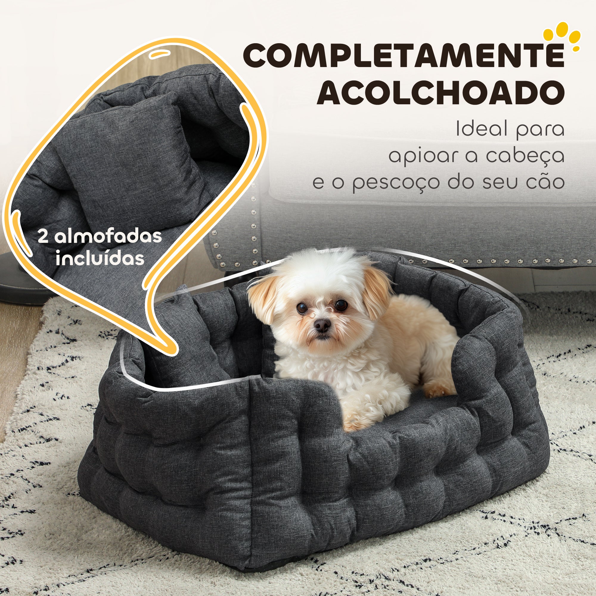 Cama para Cães Pequenos 70x50x30 cm Cinza