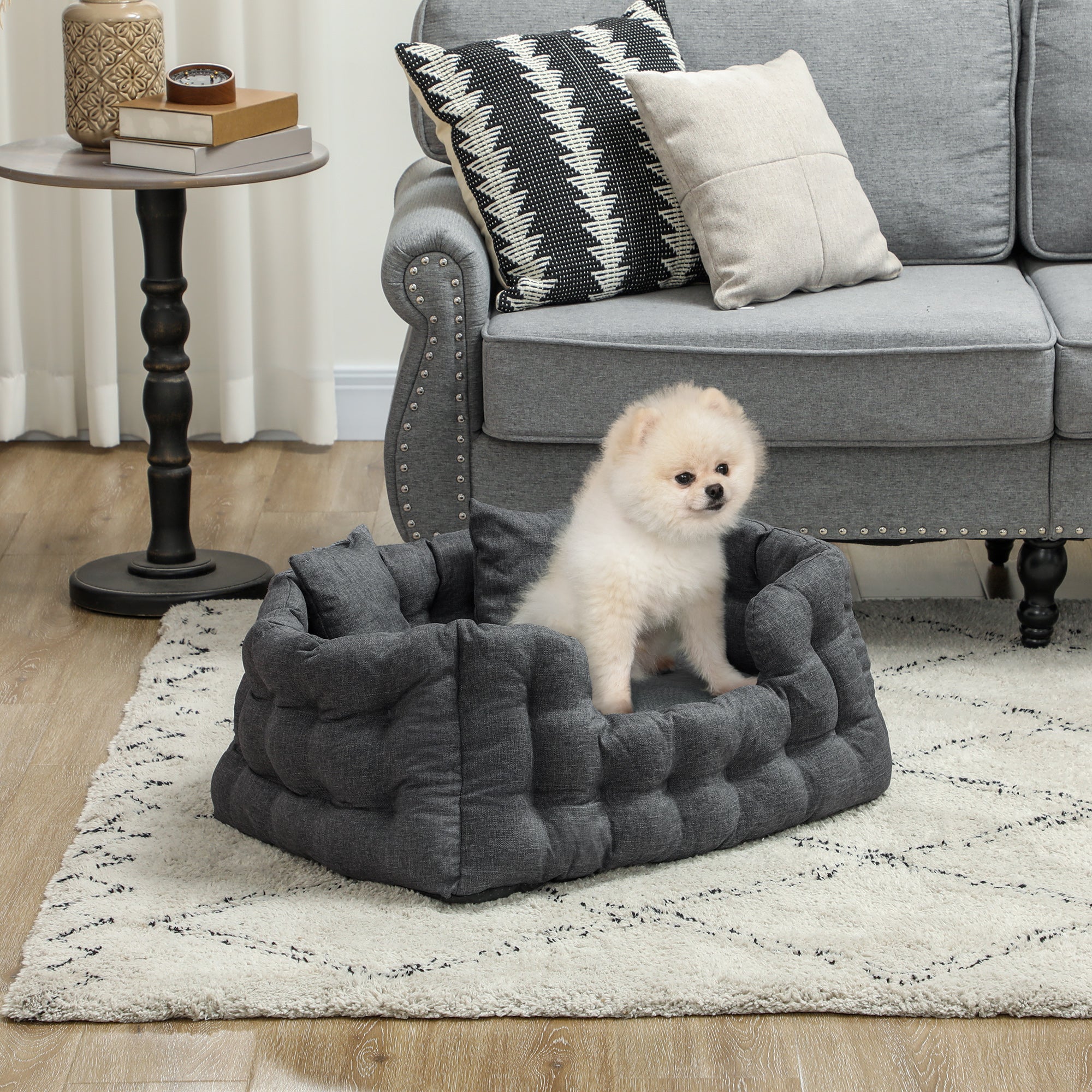 Cama para Cães Pequenos 70x50x30 cm Cinza