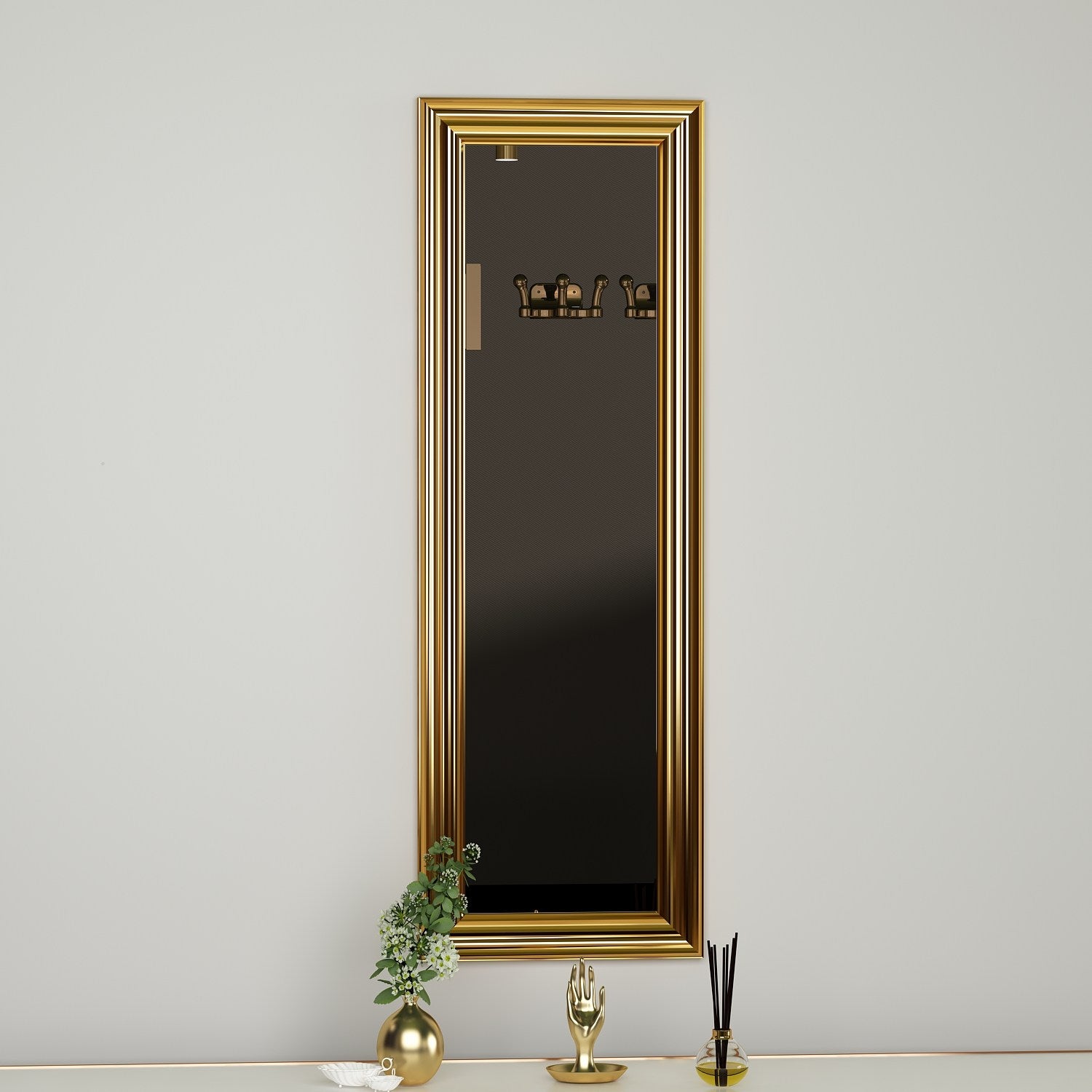 Espelho de cômoda elegante com moldura laminada dourada brilhante, 30 x 90 cm | 100% MDF, espelho ecológico Flotal-E | Montável na parede, decoração elegante para casa