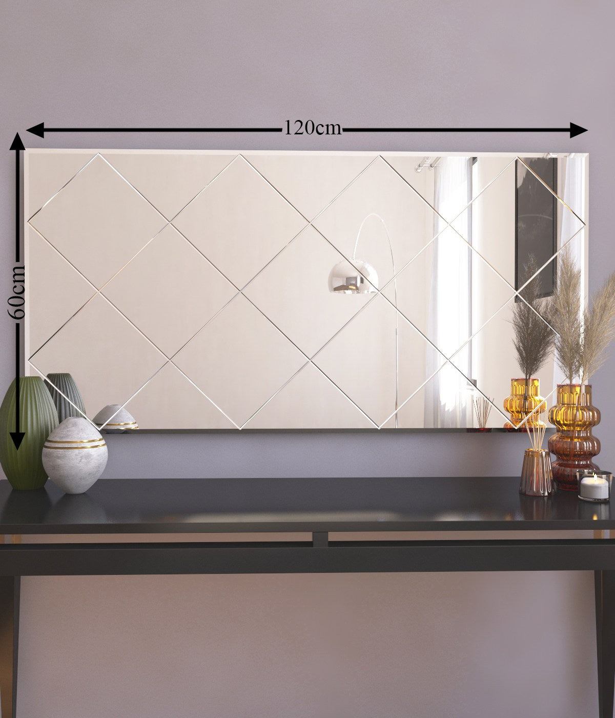 Espelho Argyle elegante, 60 x 120 cm, 100% MDF, Flotal-E ecológico, montável na parede, design branco elegante para decoração e espaços modernos