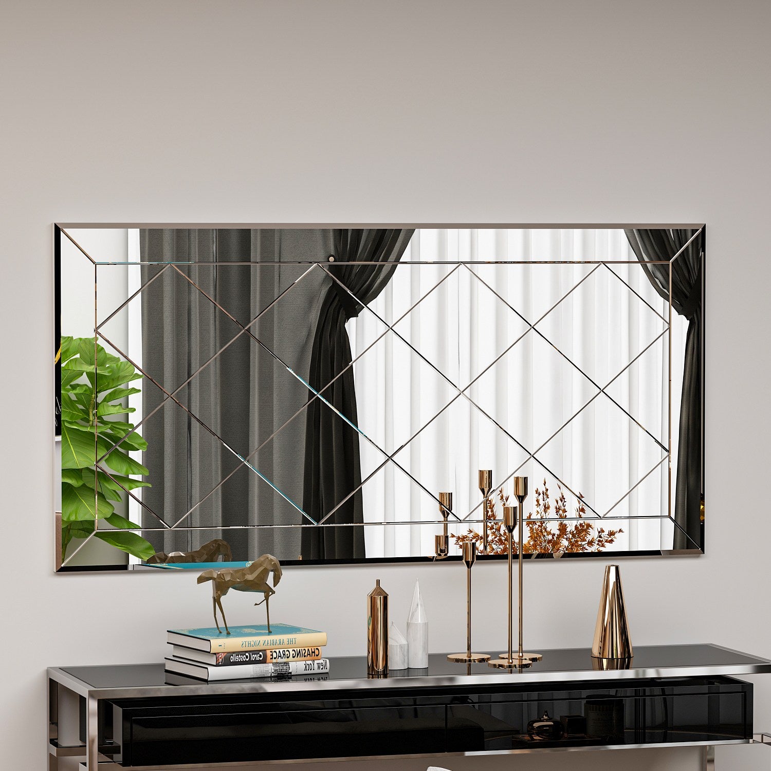 Espelho Argyle elegante, 60 x 120 cm, 100% MDF, Flotal-E ecológico, montável na parede, design branco elegante para decoração e espaços modernos