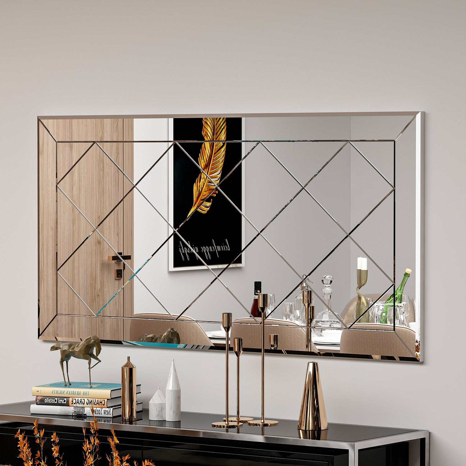 Espelho Argyle elegante, 60 x 120 cm, 100% MDF, Flotal-E ecológico, montável na parede, design branco elegante para decoração e espaços modernos