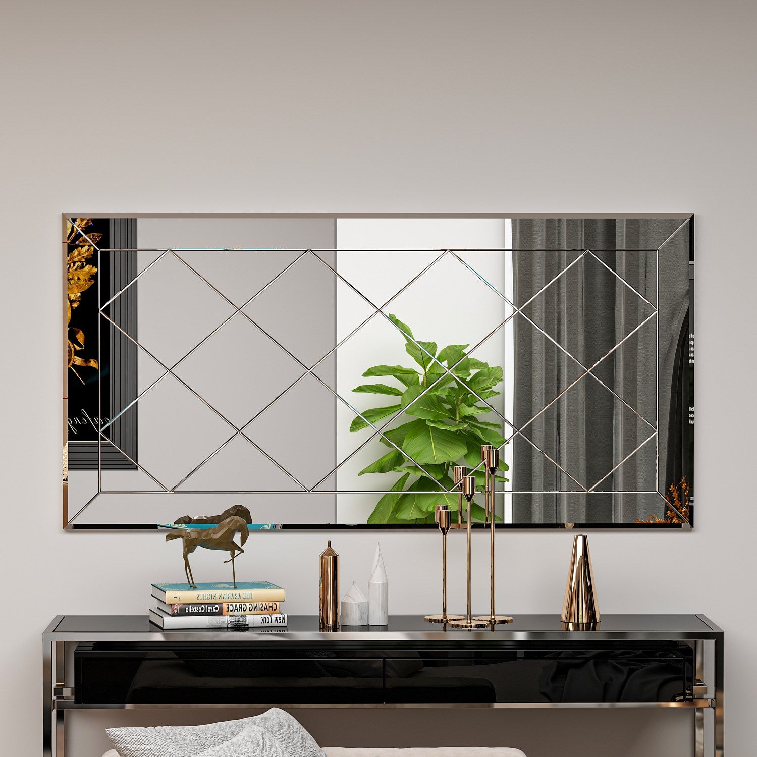 Espelho Argyle elegante, 60 x 120 cm, 100% MDF, Flotal-E ecológico, montável na parede, design branco elegante para decoração e espaços modernos
