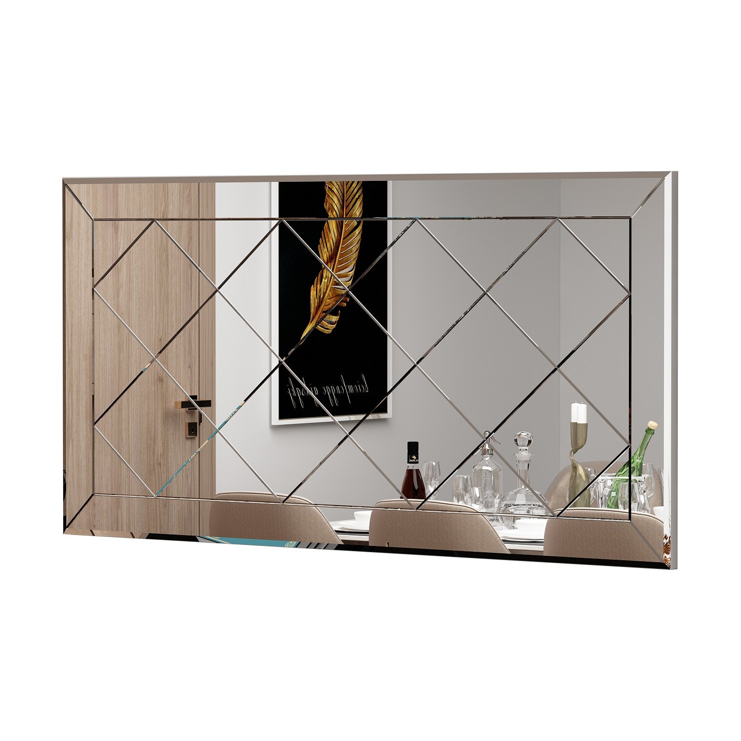 Espelho Argyle elegante, 60 x 120 cm, 100% MDF, Flotal-E ecológico, montável na parede, design branco elegante para decoração e espaços modernos