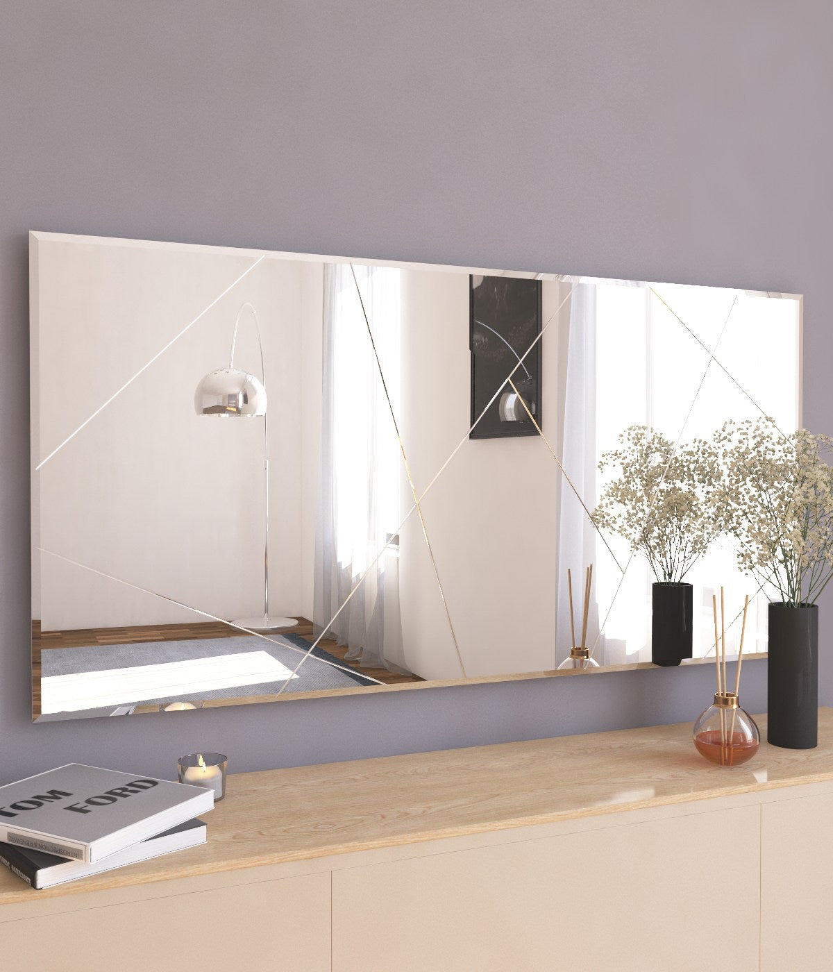 Espelho de Parede Elegante, 60 x 120 cm, 100% MDF, Design Ecológico Flotal-E, Acabamento Branco | Perfeito para Decoração de Casa e Espaços Modernos, Fácil de Montar na Parede