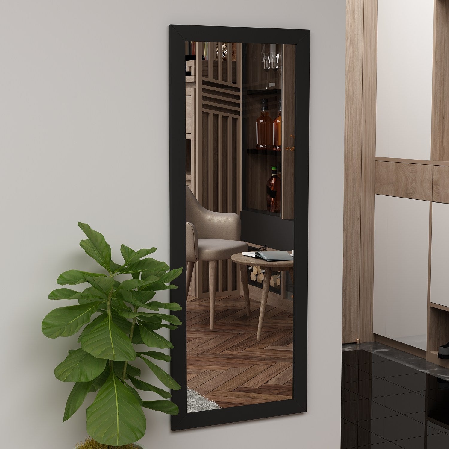 Espelho elegante de vidro preto, 40 x 105 cm | 100% MDF, Flotal-E ecológico | Design de parede para decoração moderna
