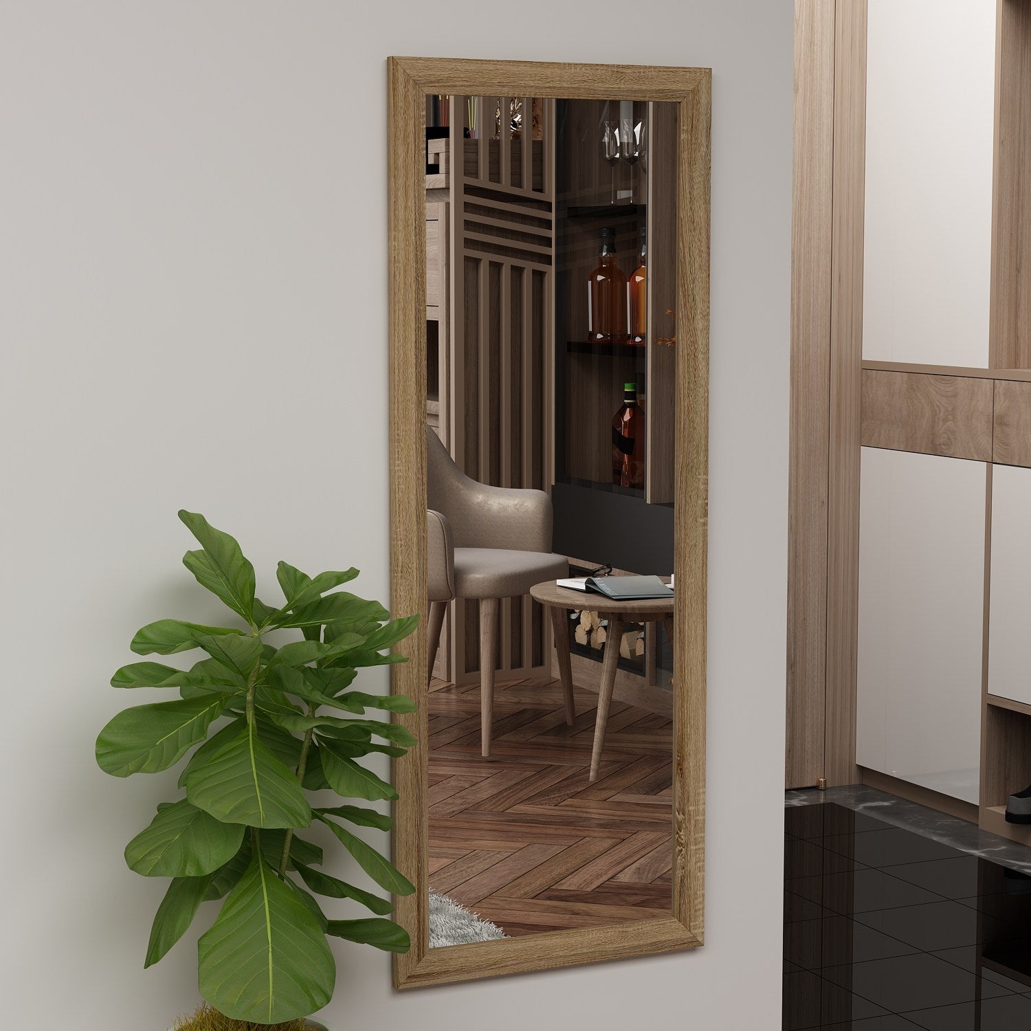 Espelho de Parede Elegante, 40 x 105 cm, 100% MDF, Design Ecológico Flotal-E, Cor Natural | Perfeito para Decoração de Casa e Espaços Funcionais