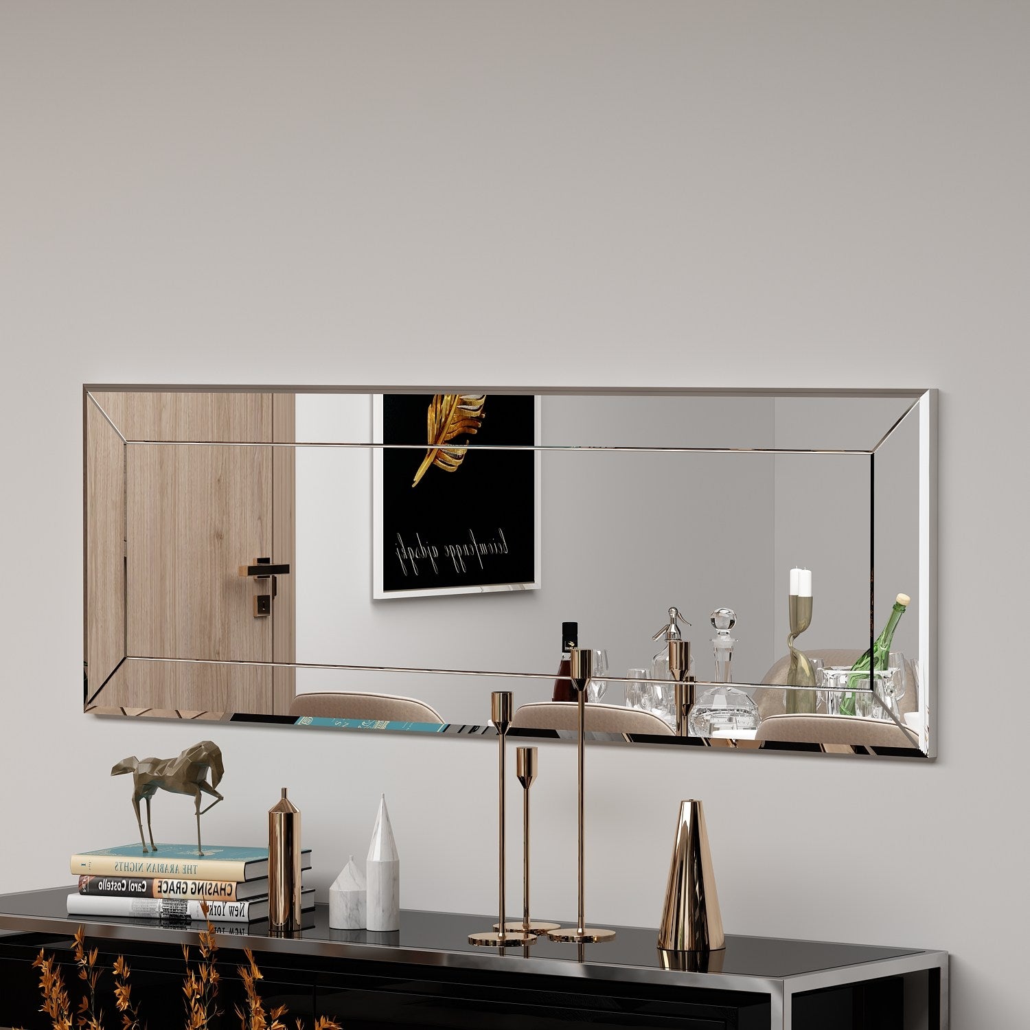 Espelho de cômoda branco elegante, 40 x 120 cm | 100% MDF, Flotal-E ecológico | Design de parede, perfeito para quartos e closets modernos