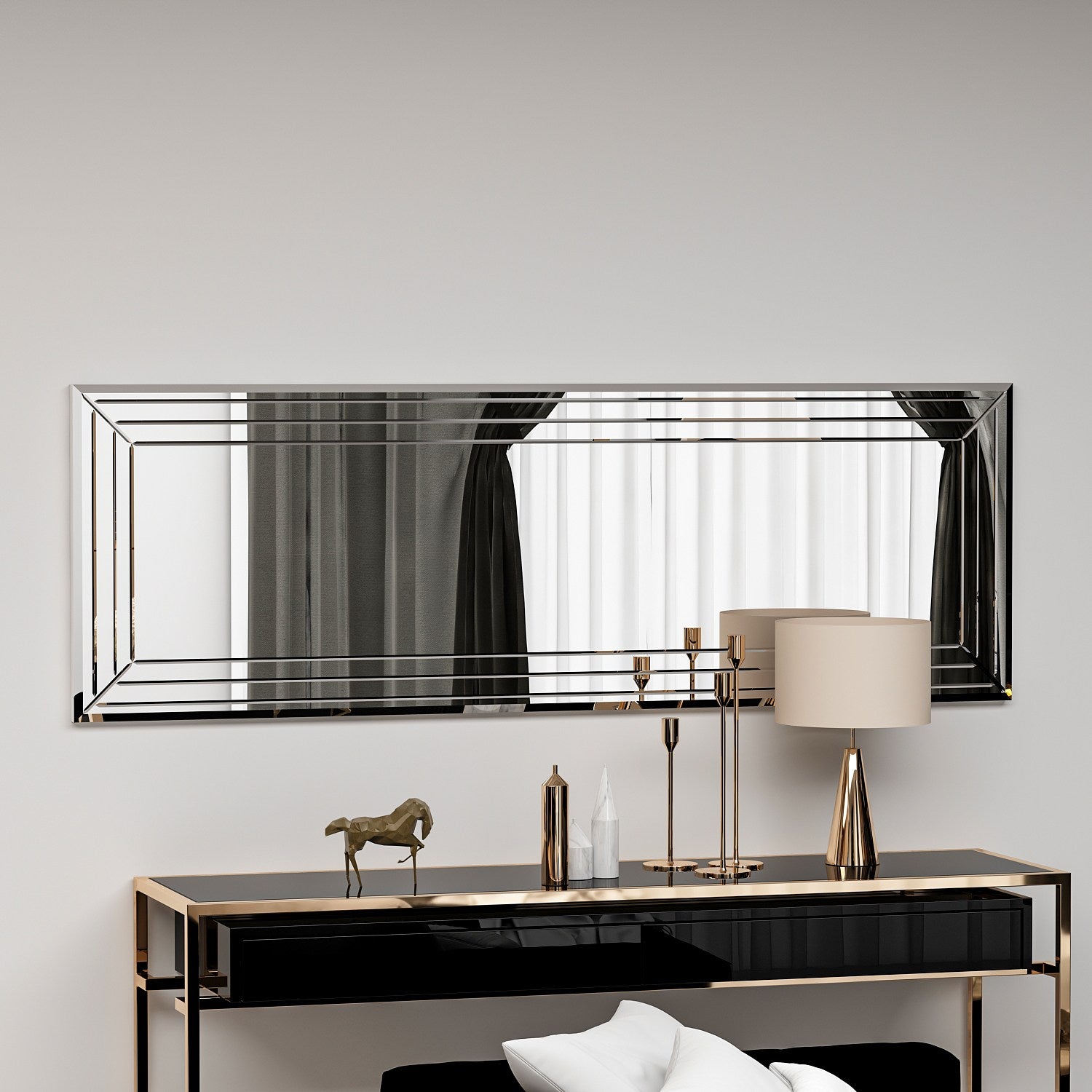 Espelho de cômoda branco elegante, 40 x 120 cm | 100% MDF, Flotal-E ecológico | Design de parede, perfeito para quartos e closets modernos