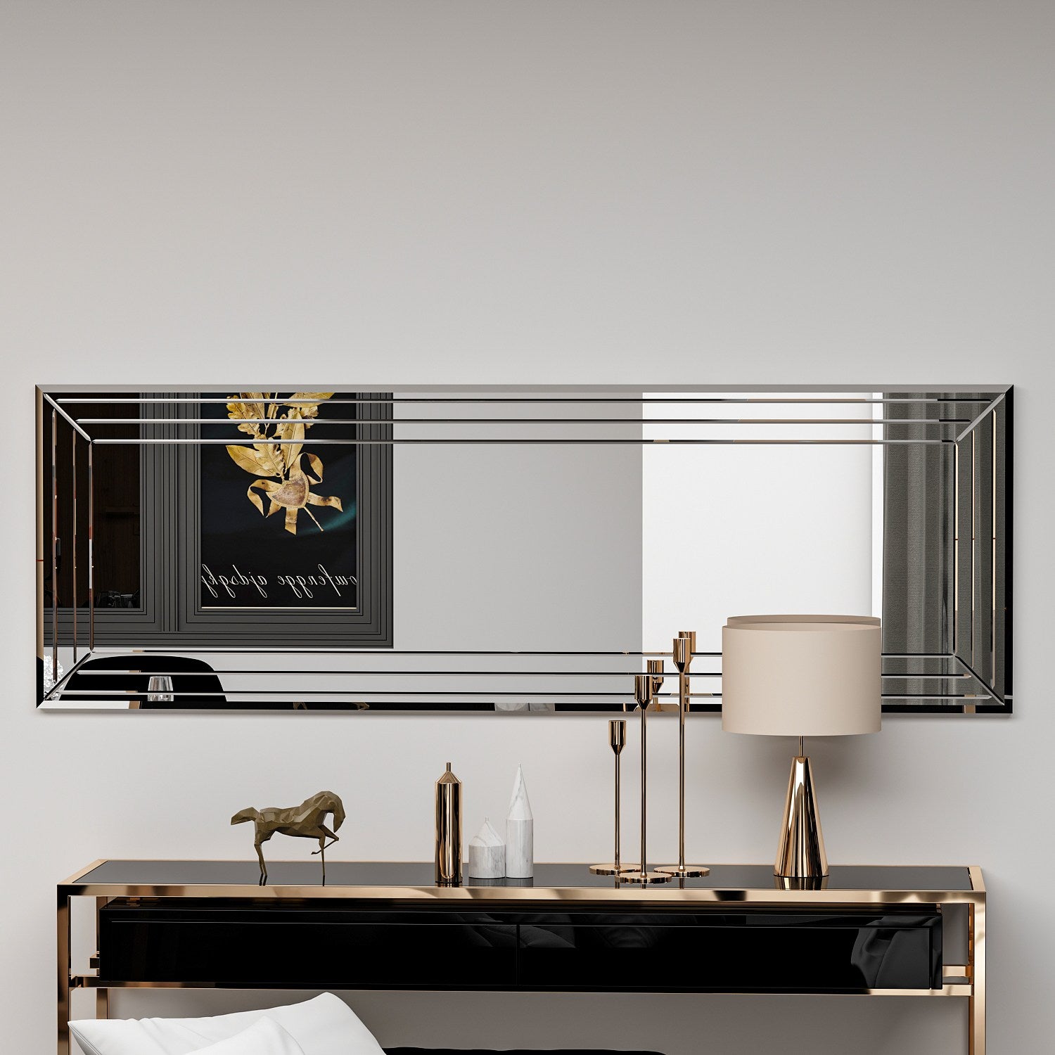 Espelho de cômoda branco elegante, 40 x 120 cm | 100% MDF, Flotal-E ecológico | Design de parede, perfeito para quartos e closets modernos