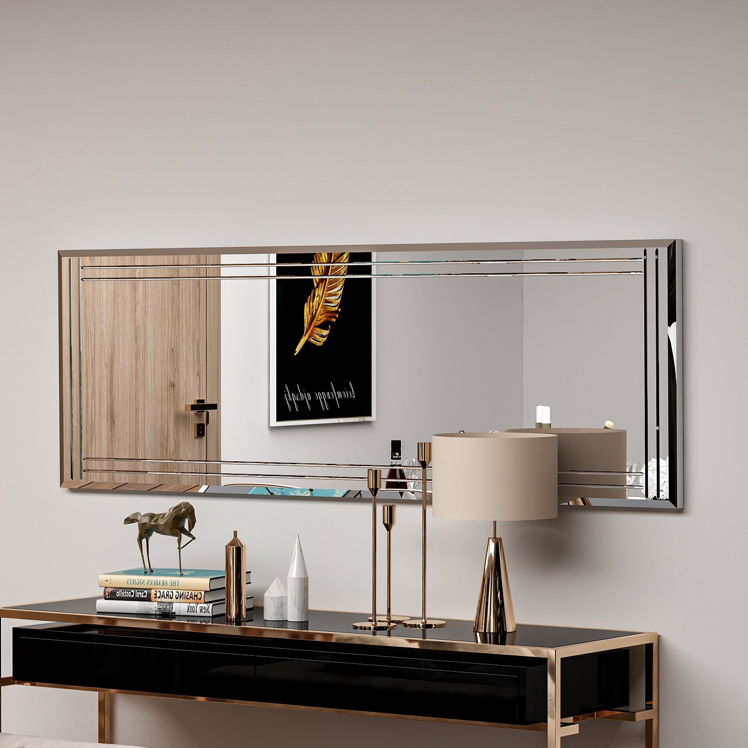 Espelho de cômoda branco elegante, 40 x 120 cm | 100% MDF, Flotal-E ecológico | Design de parede, perfeito para quartos e closets modernos