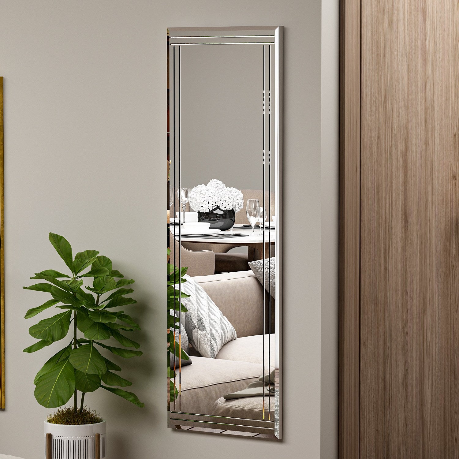 Espelho de cômoda branco elegante, 40 x 120 cm | 100% MDF, Flotal-E ecológico | Design de parede, perfeito para quartos e closets modernos