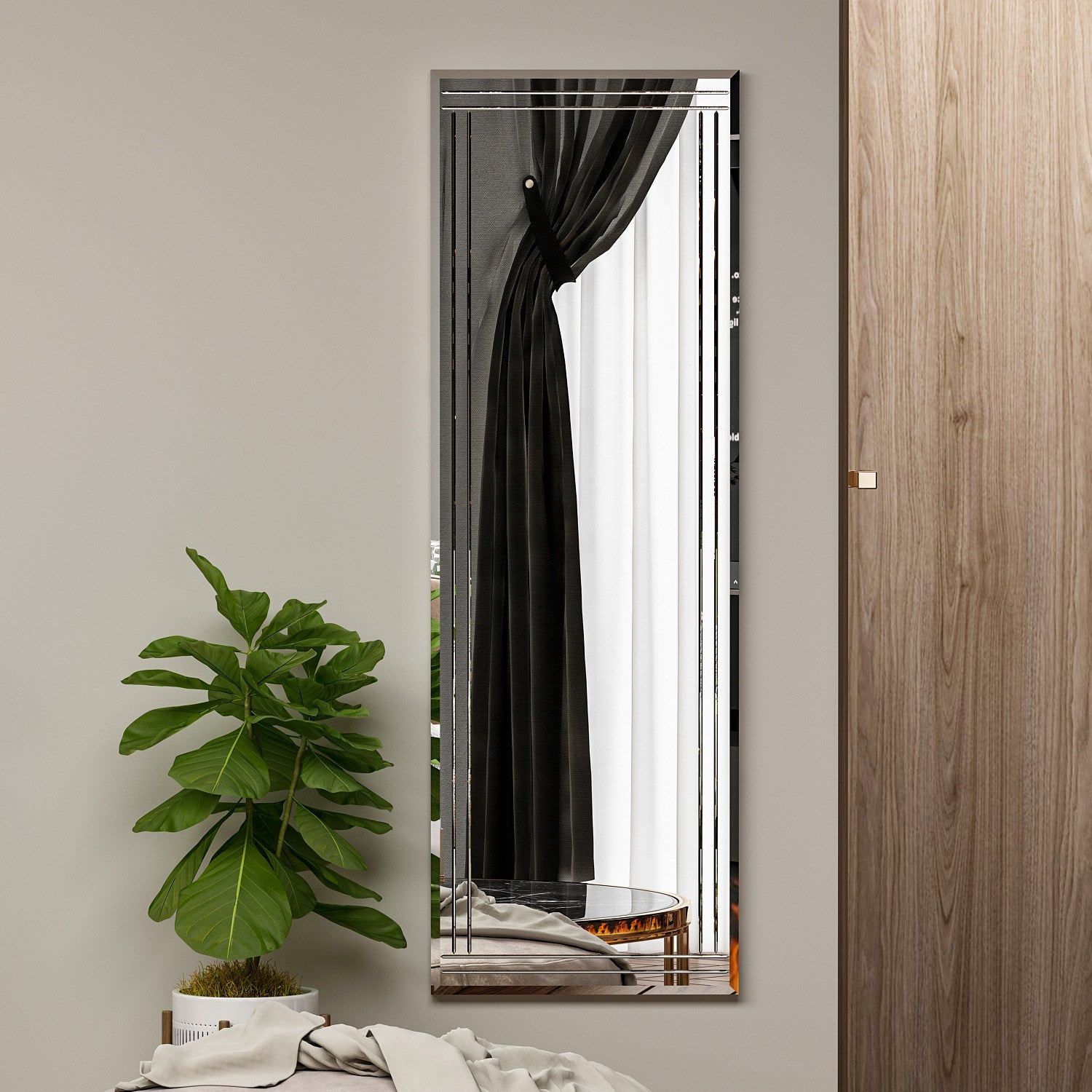 Espelho de cômoda branco elegante, 40 x 120 cm | 100% MDF, Flotal-E ecológico | Design de parede, perfeito para quartos e closets modernos