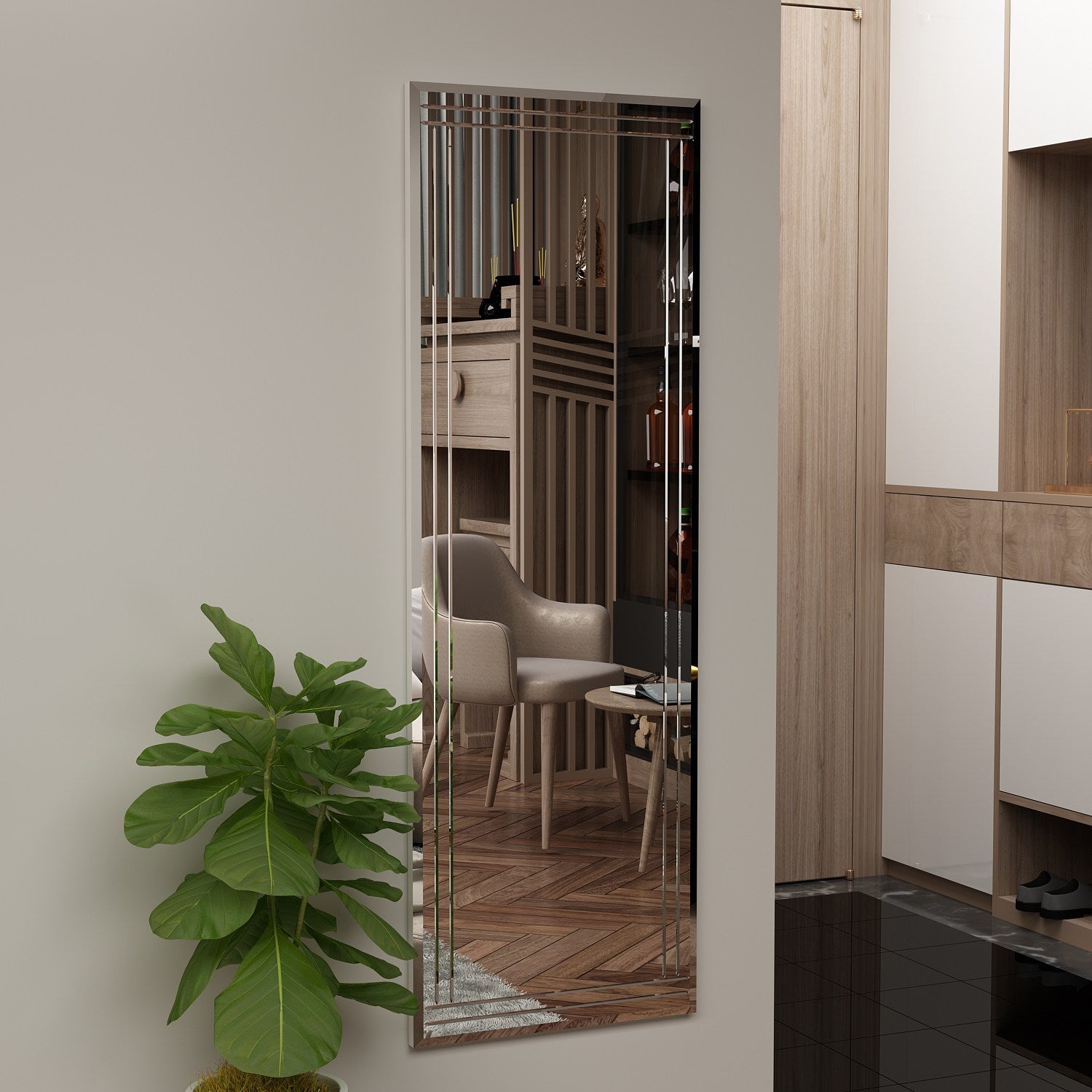 Espelho de cômoda branco elegante, 40 x 120 cm | 100% MDF, Flotal-E ecológico | Design de parede, perfeito para quartos e closets modernos